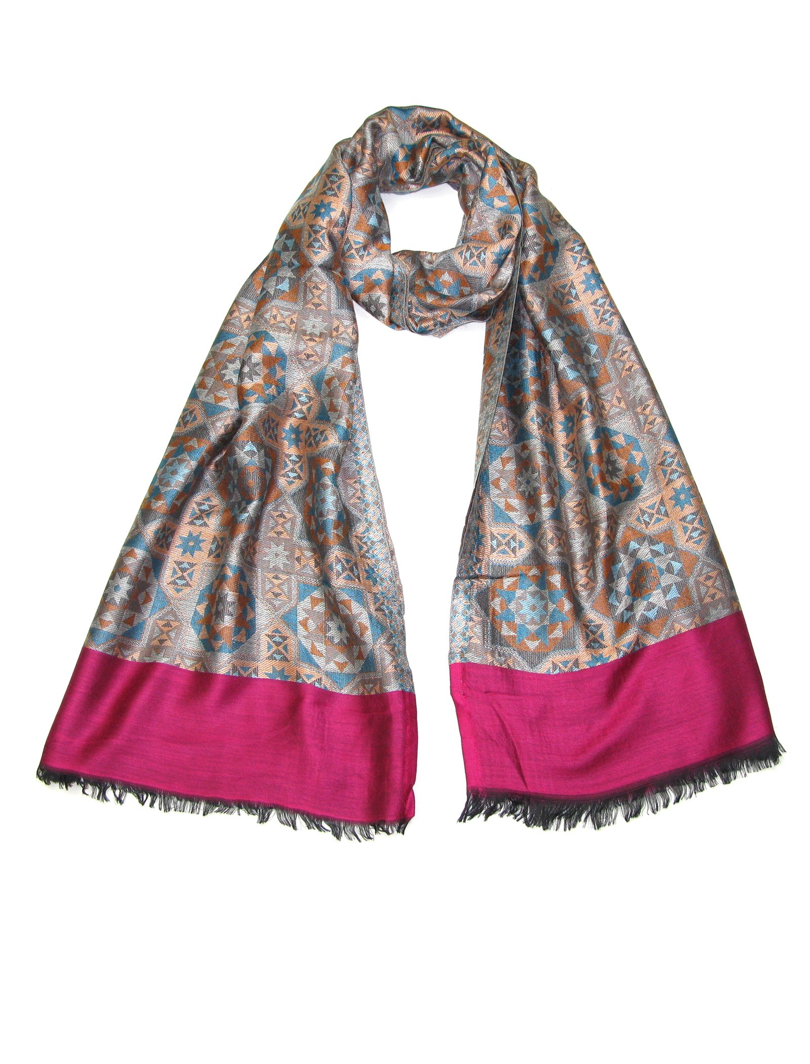 Lovarzi Women's Blue Scarf And Shawl - And Orange Geometric Woven Pashmina For - Winter Scarfs