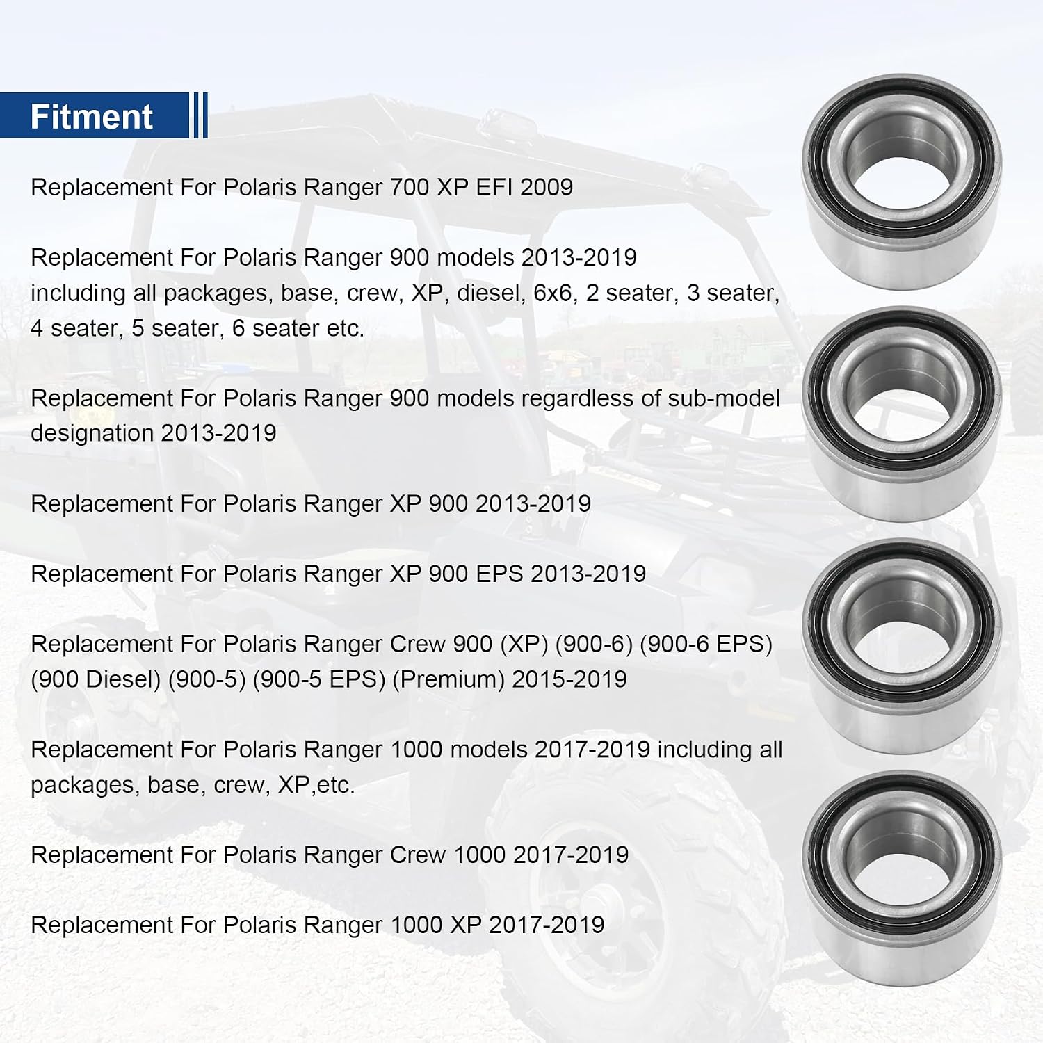 Wheel Bearings Front & Rear Replacement for Polaris Ranger 900 1000 XP 3514699 3514635 All 4 Wheel Bearing Kit Replace 3514627, 3514822, 3585502
