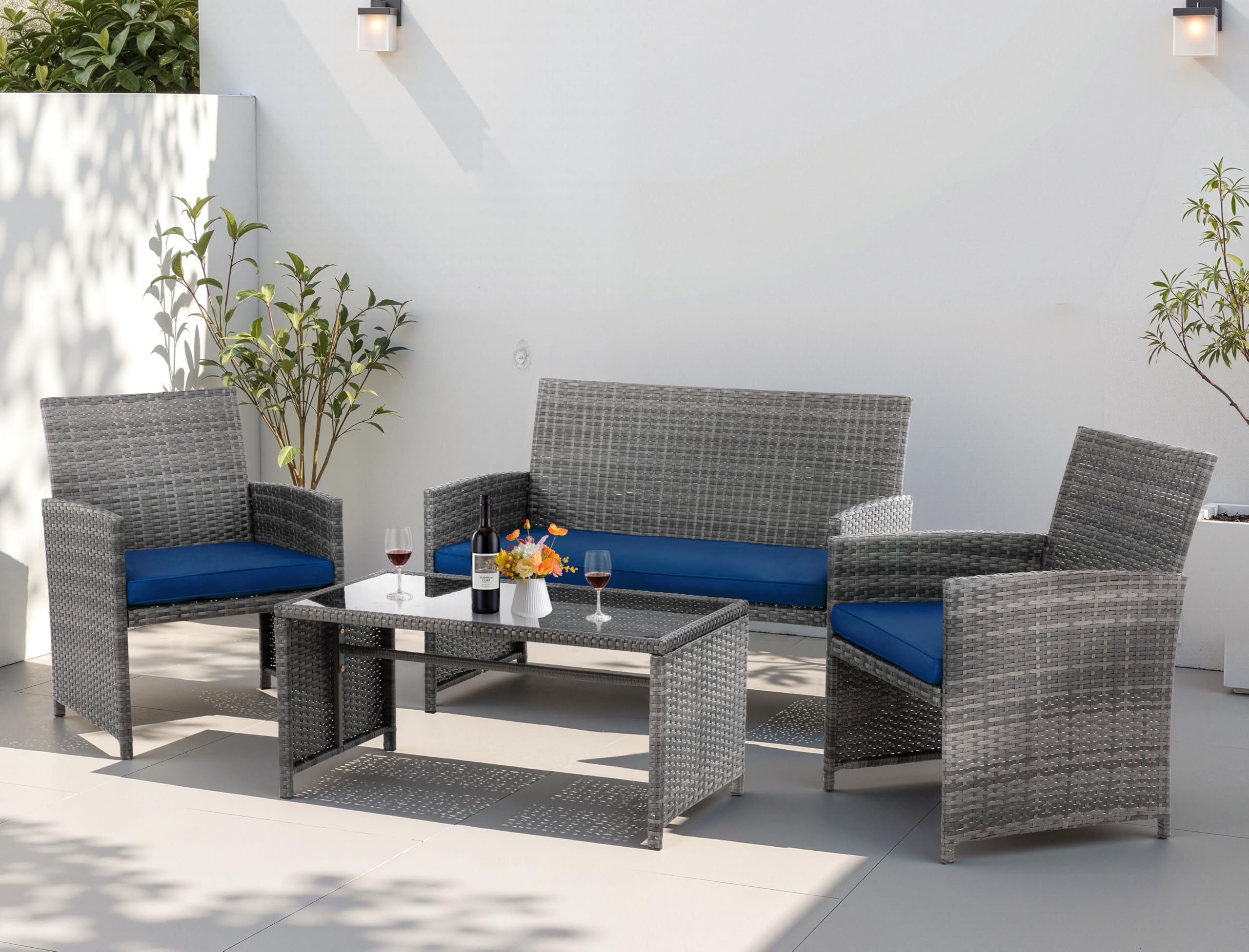 4 Piece Patio Ratten Set Outdoor Furniture Set Wicker Conversation Set