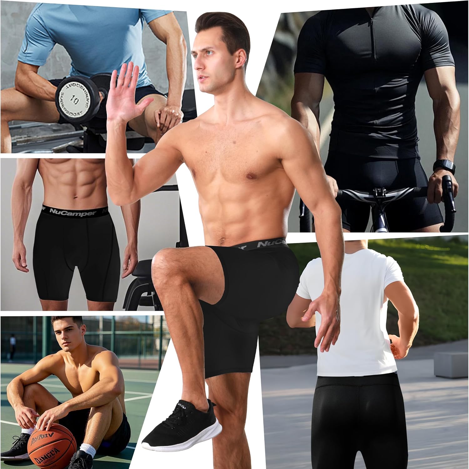 NuCamper 1/2 Pack Men's Compression Shorts Spandex Gym Baselayer Underwear Performance Athletic Boxer Briefs Active Supporter