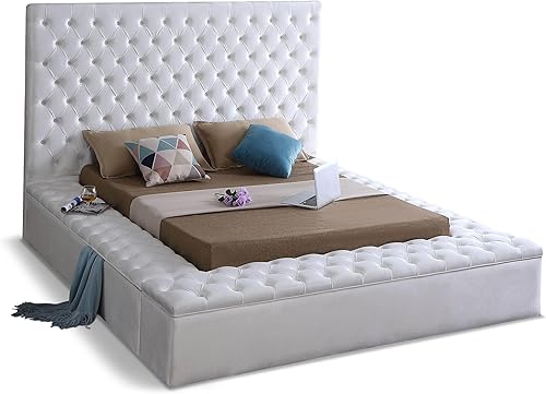 Miniatura 20 de Colección moderna Meridian Furniture Bliss, cama tapizada de terciopelo contemporánea con acolchonamiento de botón profundo y compartimentos de