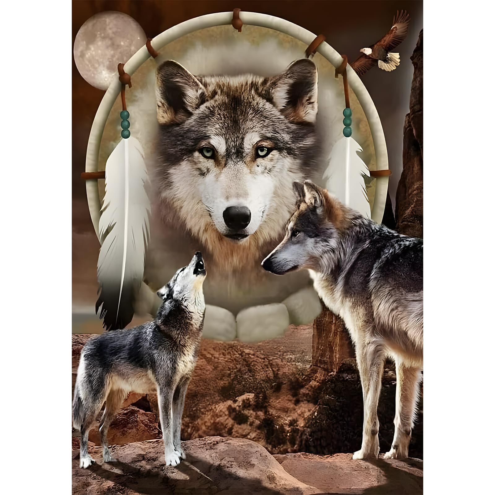 MXJSUA DIY Diamond Art Painting Kits for Adults, Indian and Wolf Diamond Gem Art Paint with Round Beads Full Drill Gem Art Painting Kit for Home Wall Decor 30x40cm