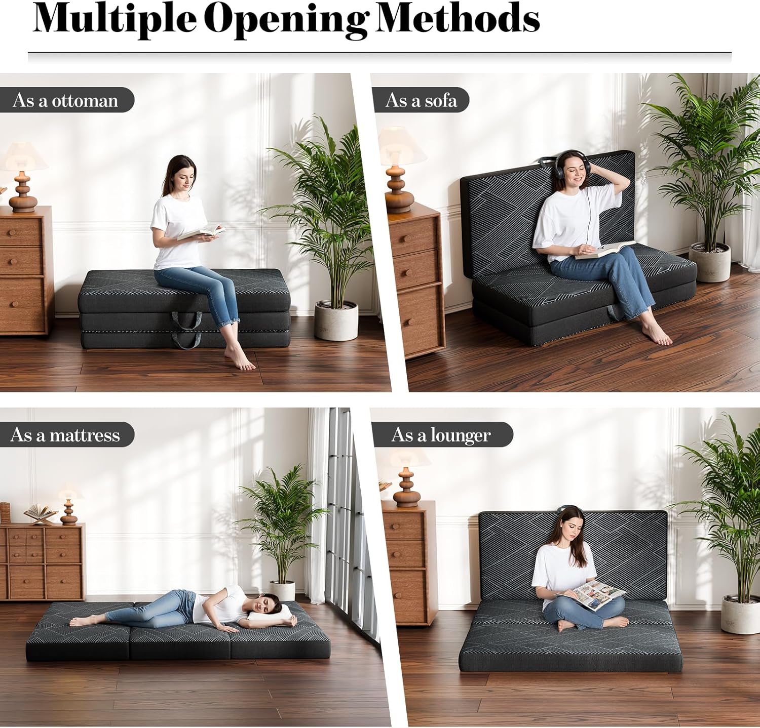 Tri Folding Mattress Full Size - Foldable Mattress Trifold Memory Foam Mat with Washable Cover, Handle & Non-Slip Bottom, Portable Foldable Floor Sofa Bed for Travel Camping Guest - 4 Inch, 73"x52"x4"