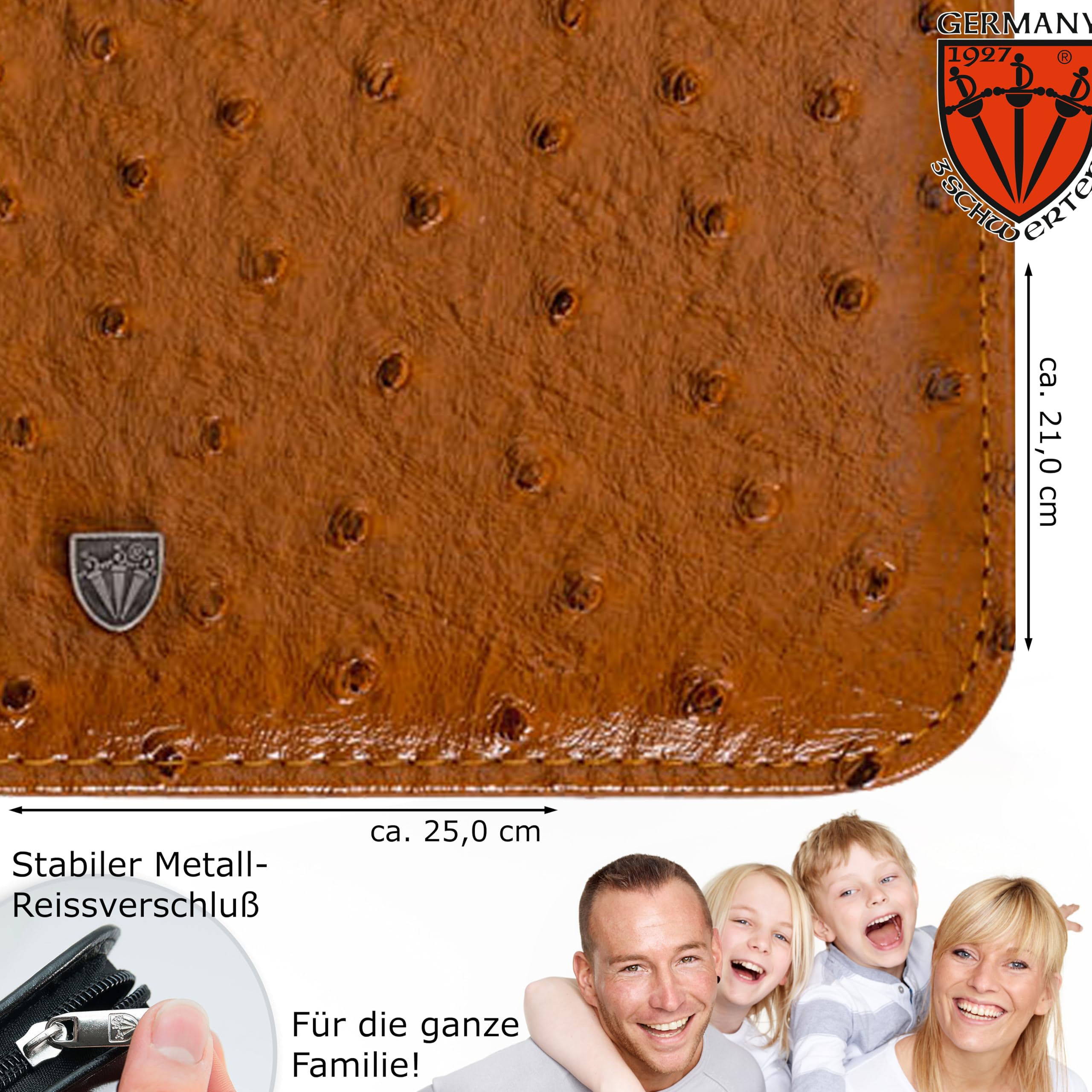 DREI SCHWERTER - Germany Varese - Estuche de uñas (23 piezas, todo en uno) | Juego de uñas de manicura en estuche de piel sintética con aspecto de avestruz | Contenido: tijeras para uñas, alicates,