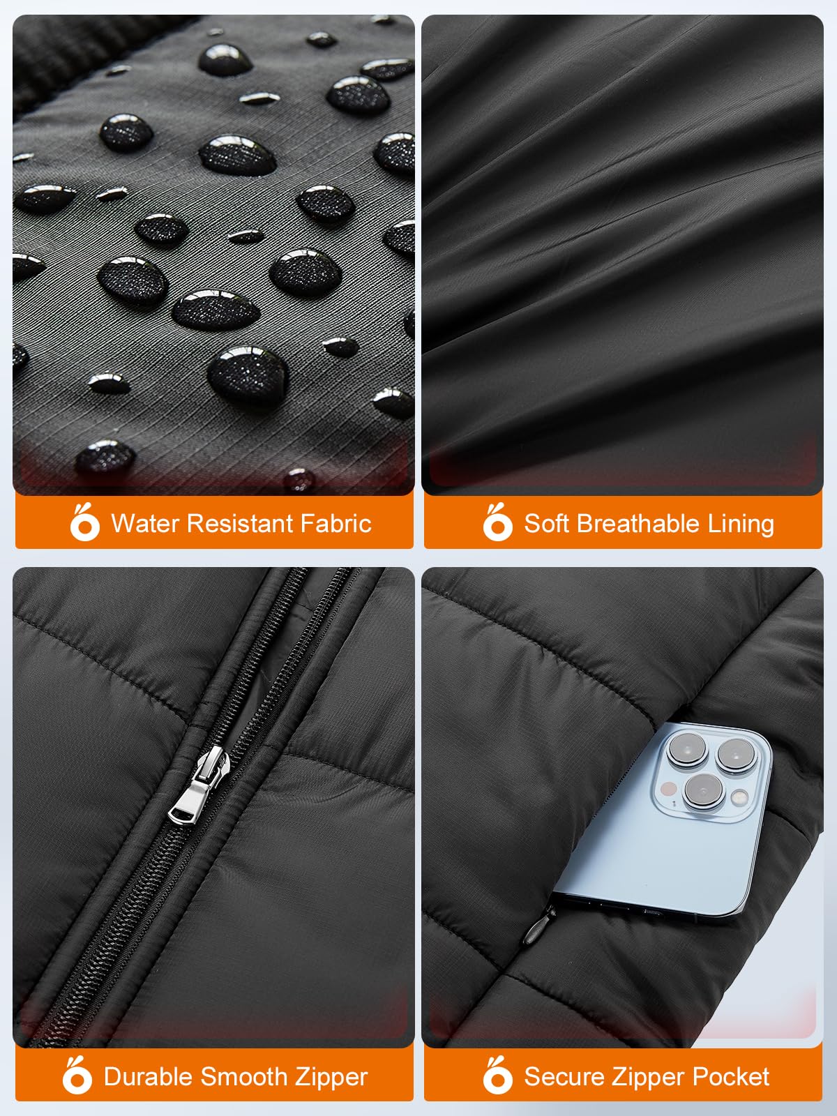 UNBON Gilet Riscaldato, Giubbotto Riscaldato Uomo Donna con Batteria Inclusa 14400mAh USB Elettrico Giacca Riscaldata con 5 Zone di Riscaldamento 3 Temperature per Moto Sport all'Aperto