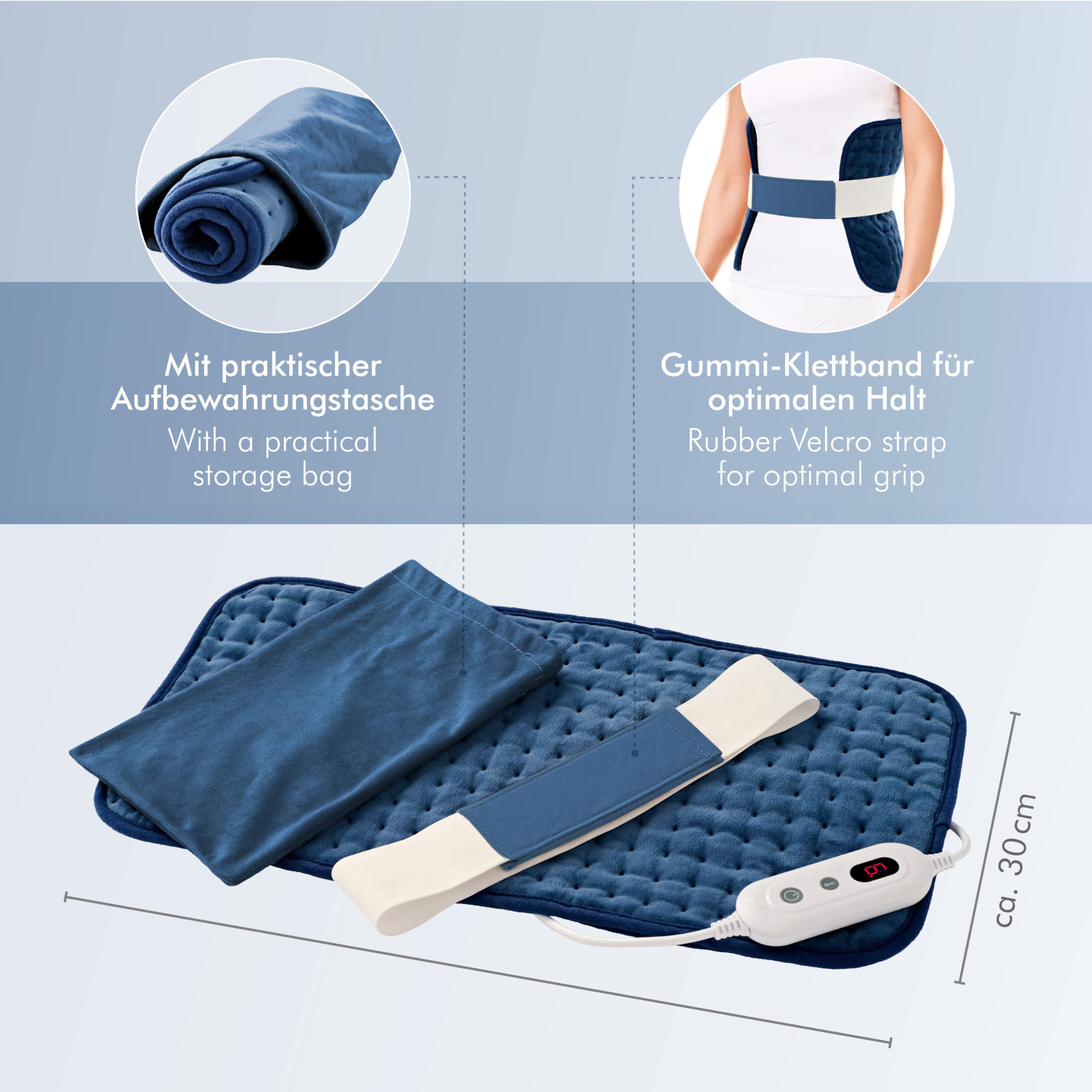 Promed Poduszka grzewcza HKP-1.8 XXL, z automatycznym wyłączaniem, 6 poziomów temperatury, Turbo Heat, wymiary XXL 60 x 30 cm, nadaje się do prania, w zestawie torba do przechowywania i gumowa taśma