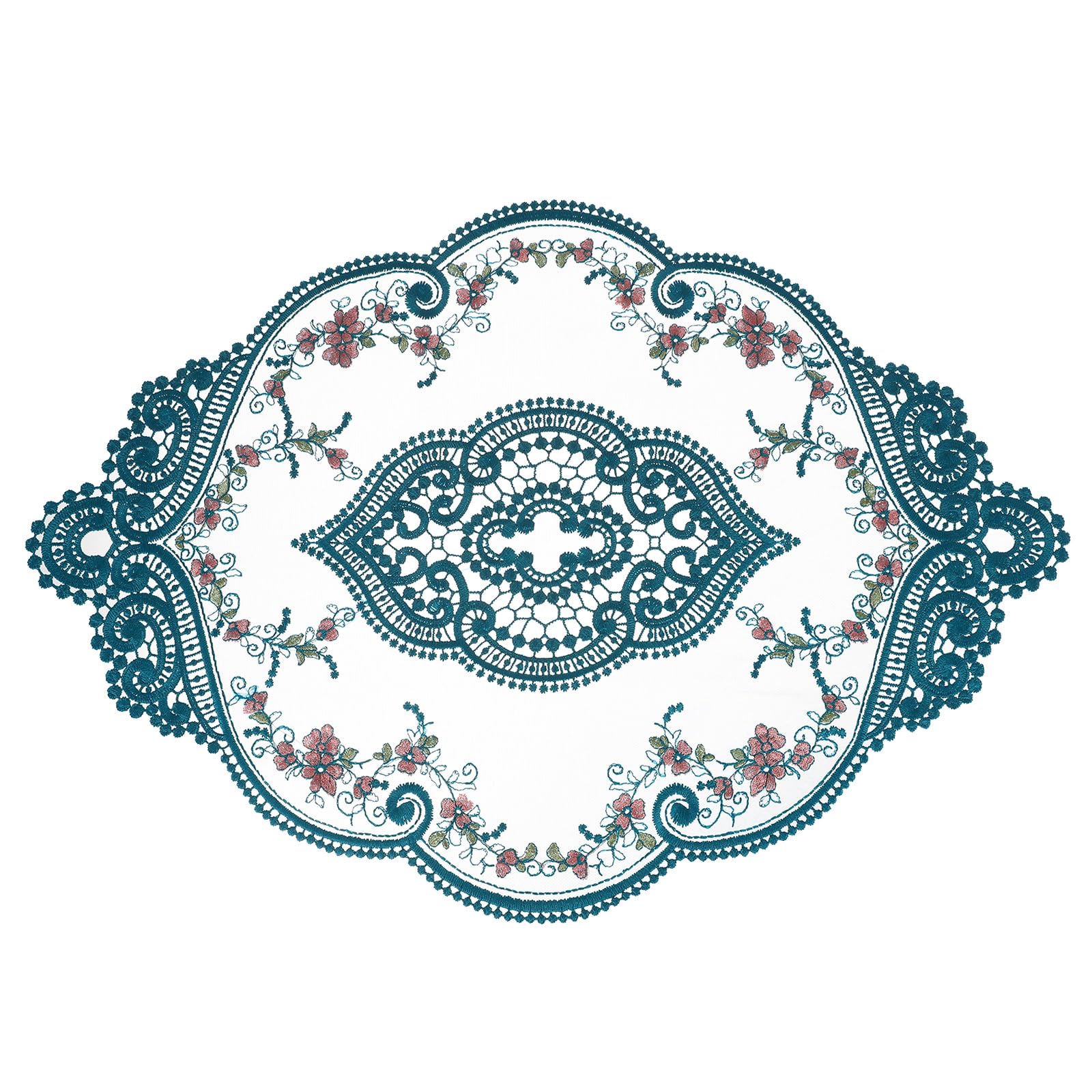 sourcing map Retro Lace Placemat 12x17-in Oval Embroidered Table Place Mats French Crochet Doilies Coasters Cup Mat for Home Wedding, Dark Green