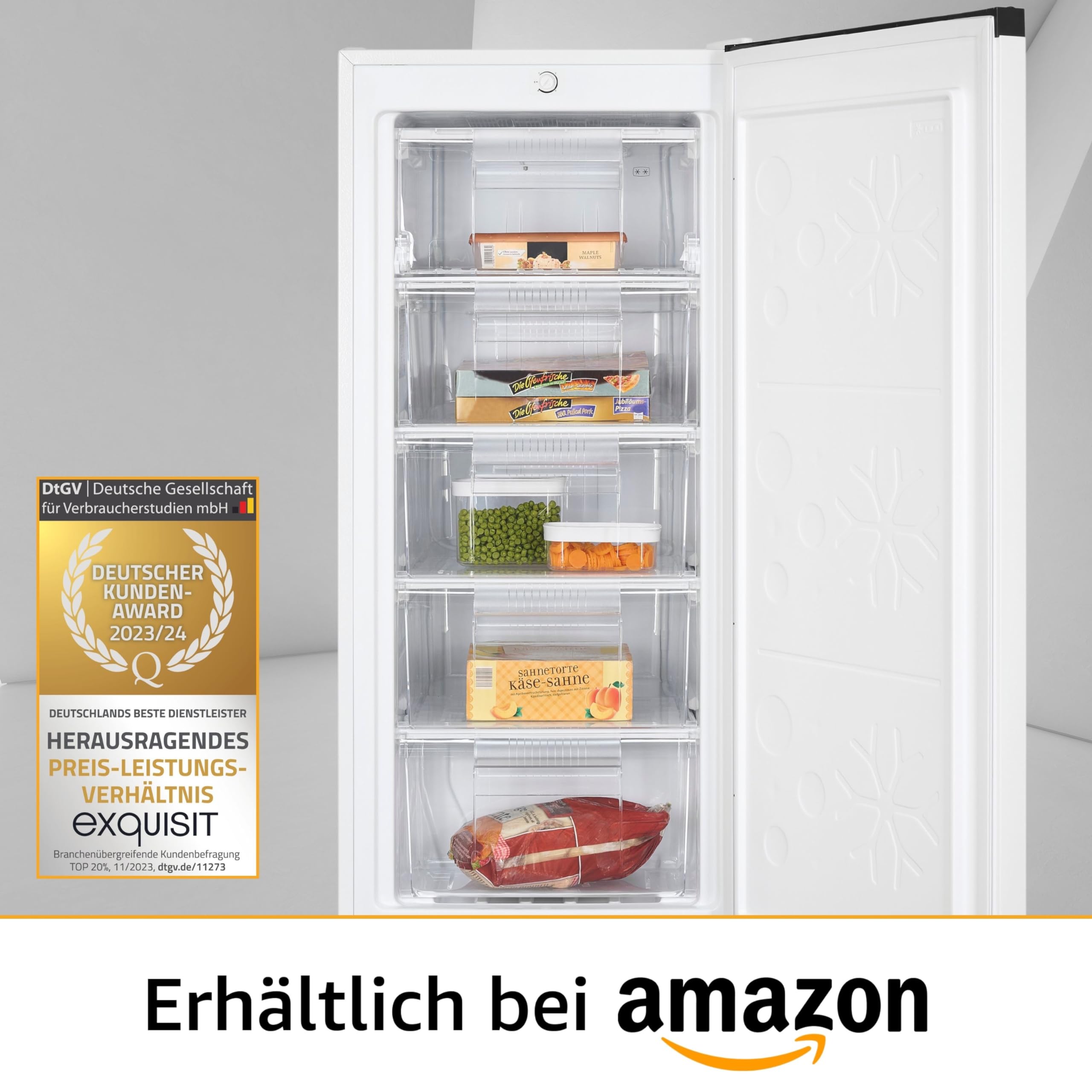 Exquisit GS145-051D Gefrierschrank Weiss - 145 L Standgerät 55 cm Breit | 4-Sterne Tiefkühlschrank mit wechselbarem Türanschlag, Temperaturregelung und 145 Liter Nutzinhalt für jede Küche