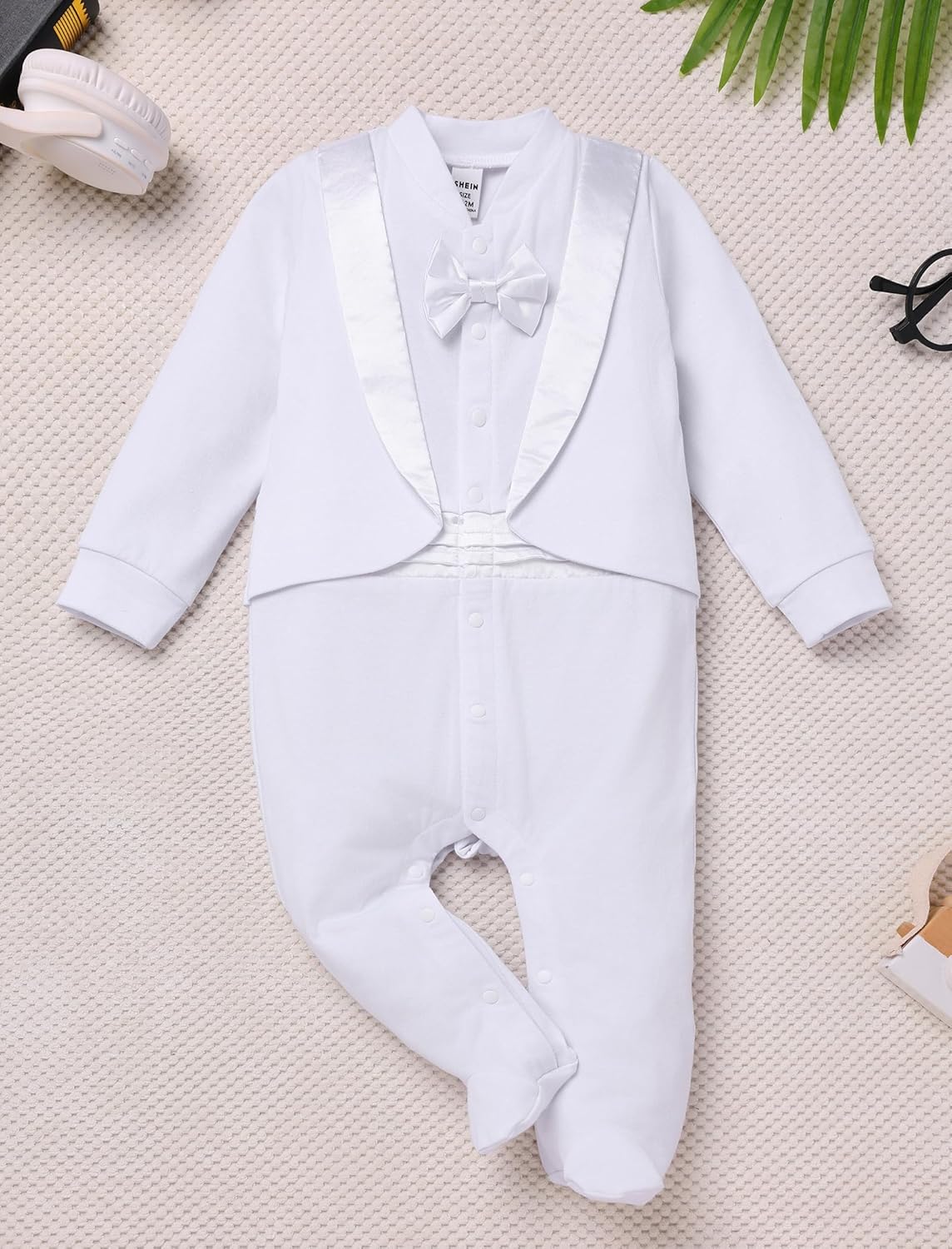 IDOPIP Baby Boy Tuxedo Onesie Gentleman Bowtie Jumpsuit Footies Romper Newborn One Piece Formal Suit Baptism Birthday Outfit