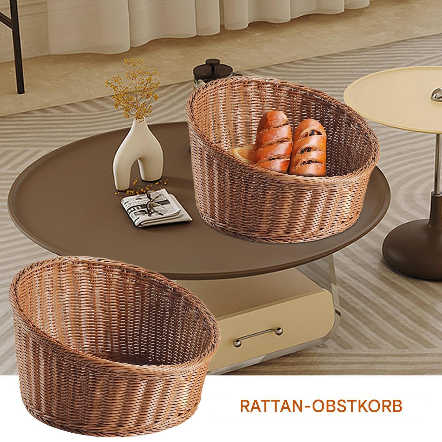 Cesta expositora para pan Rattán Sintético Inclinado | Cesta De Mimbre Para Servir Pan Cocina Restaurante Picnic Panadería Desayunador Mesa Comedor