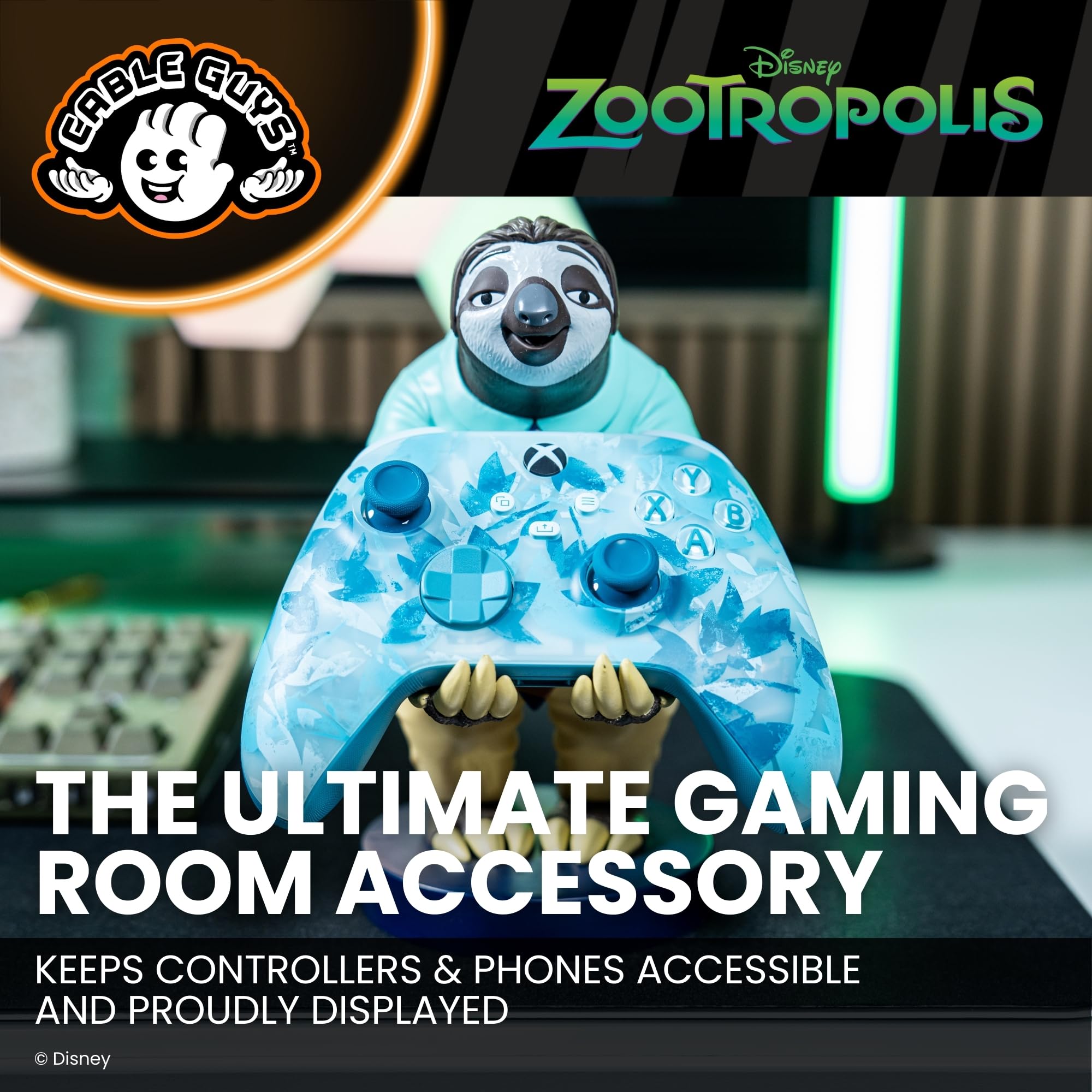 Cable Guys Zootropolis Flash the Sloth Controller Holder & Phone Stand - Gaming Accessories for Room and Desk Setup, Holder Compatible with Xbox, PlayStation & Most Standard Game Controllers - 3