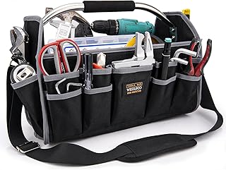 Open Tool Bag, Tool Tote Bag with Handle, 16.5In Open Top Tool Tote Bag, Tool Carrier Tote 25 Pockets - Tool Bag Organizer Can Hold Many Tools (Black)