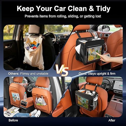 Miniatura 5 de Bolsa organizadora de automóvil para asiento trasero o entre asientos, de piel sintética de alta calidad, con soporte para tableta, caja de