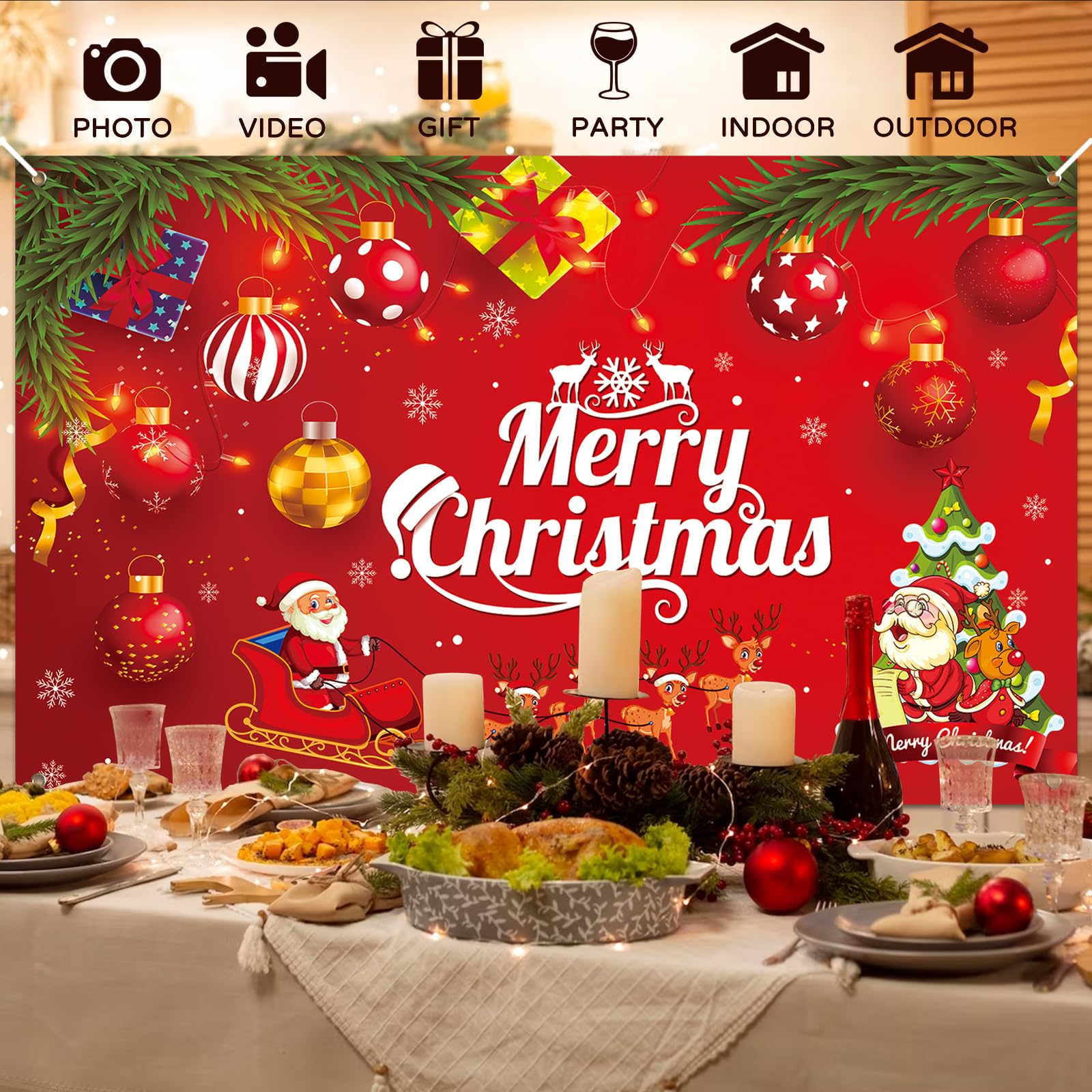 Koliphy Christmas Banner, Merry Christmas Decorations for Indoor & Outdoor, Santa Claus Backdrop Banner - Image 4