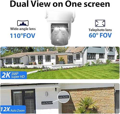 Miniatura 3 de Cámara de seguridad inalámbrica para exteriores, cámaras solares para seguridad del hogar, cámara de doble lente con giro e inclinación de 360,