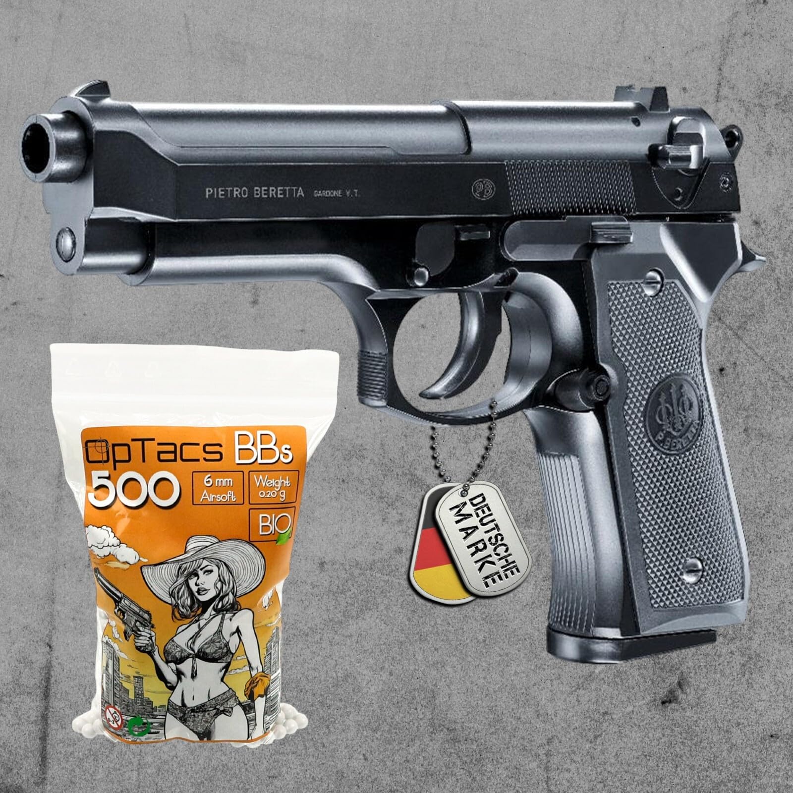 Set Beretta MOD. 92 FS Softair Pistole 0,5 Joule Airsoft inkl. 600 Bio BB's & Magazin - Air Soft Waffe mit Metallschlitten
