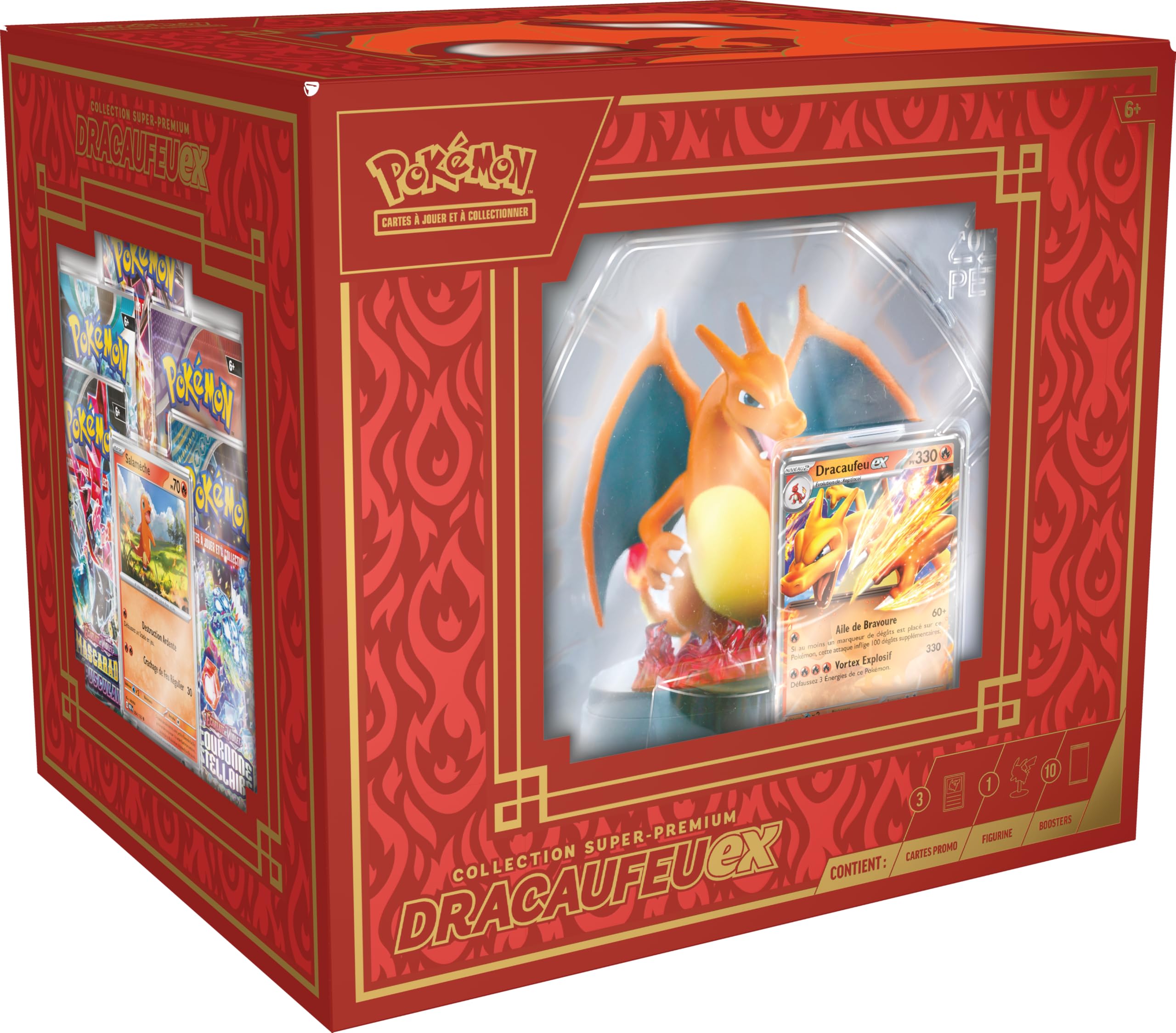 TCG Pokémon : Kolekcja Super-Premium Charizard-ex (3 błyszczące karty promocyjne, 1 figurka z uchwytem na karty i 10 boosterów)