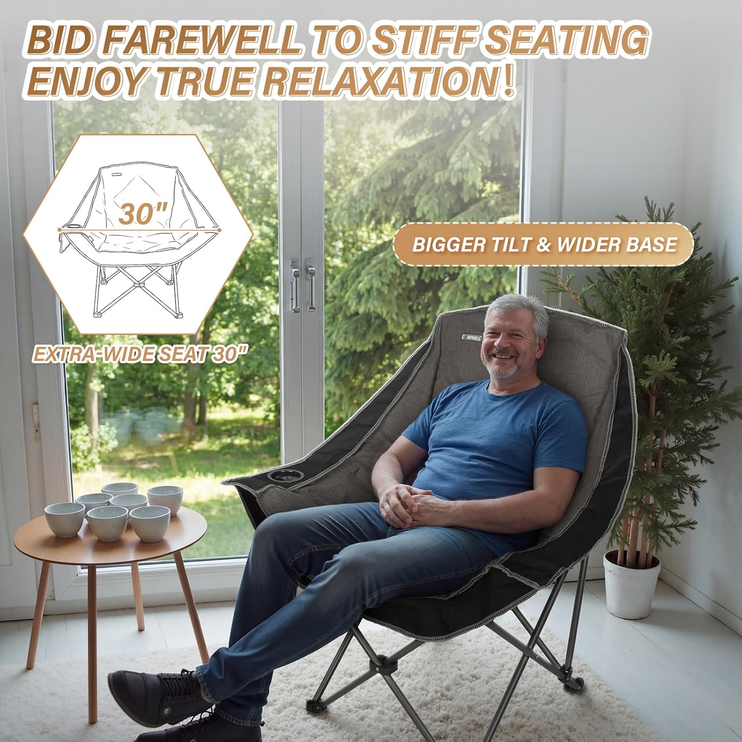 CAMPHILL Folding Camping Chair,Oversized Portable Camping Chair with Cup Holder,Heavy Duty Padded Lawn Chair for Camping, Tailgates, Beach, and Sports