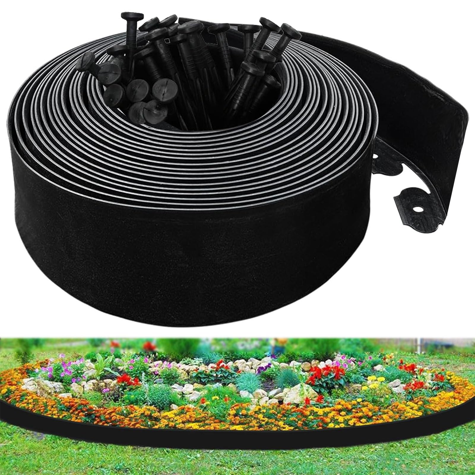 Bordure de jardin sans creusement de 10 m avec 30 piquets de sol pour pelouse, cour, parterres de fleurs (10 cm de haut)