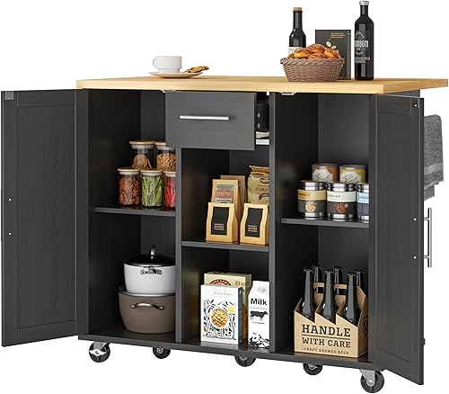 Miniatura 19 de JY QAQA Isla de cocina de 26 pulgadas con ruedas con armario de almacenamiento, armario de cocina con estantes, asa de carrito para toallero o