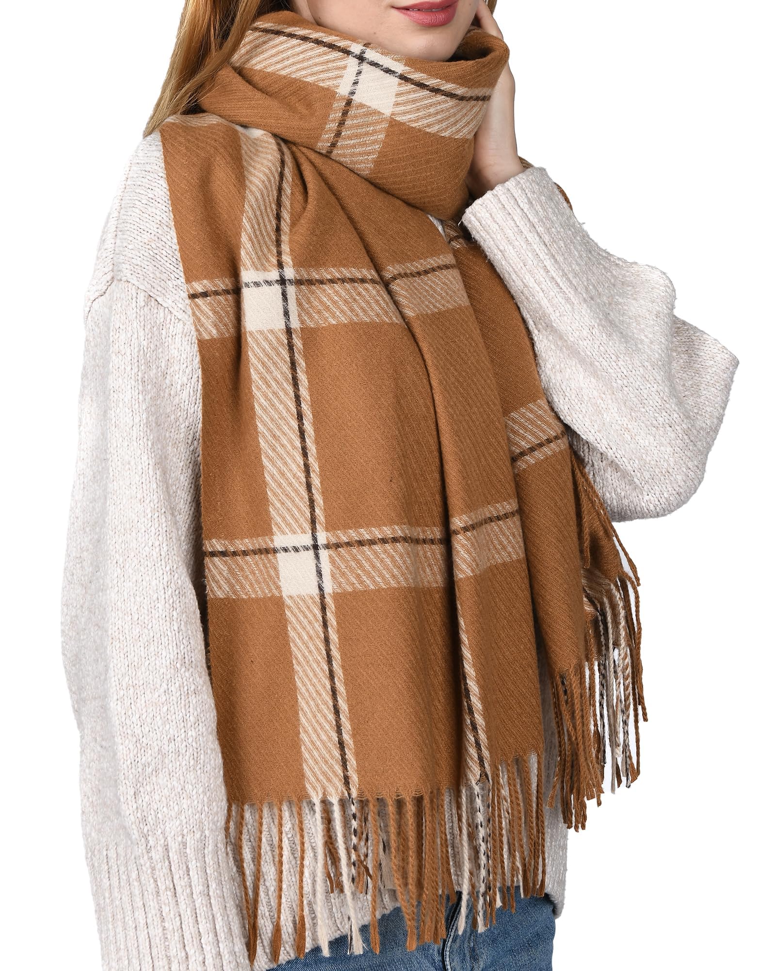 Winter Scarf for Women Shawl Soft Tassel Plaid Large Oversized Scarves Wraps