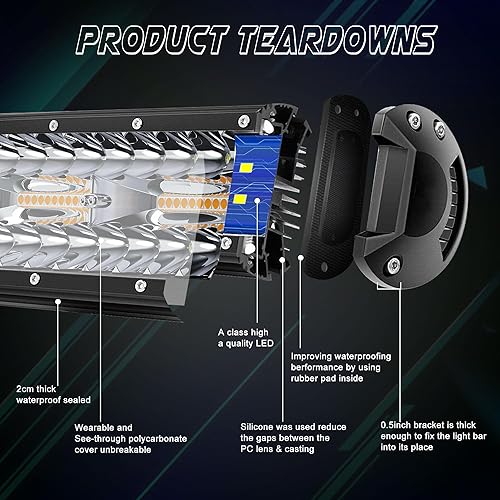 Miniatura 3 de Barra de luz LED de 20 pulgadas y 126 W, luz estroboscópica intermitente blancaámbar con seis modos de conducción, luces antiniebla de conducción,