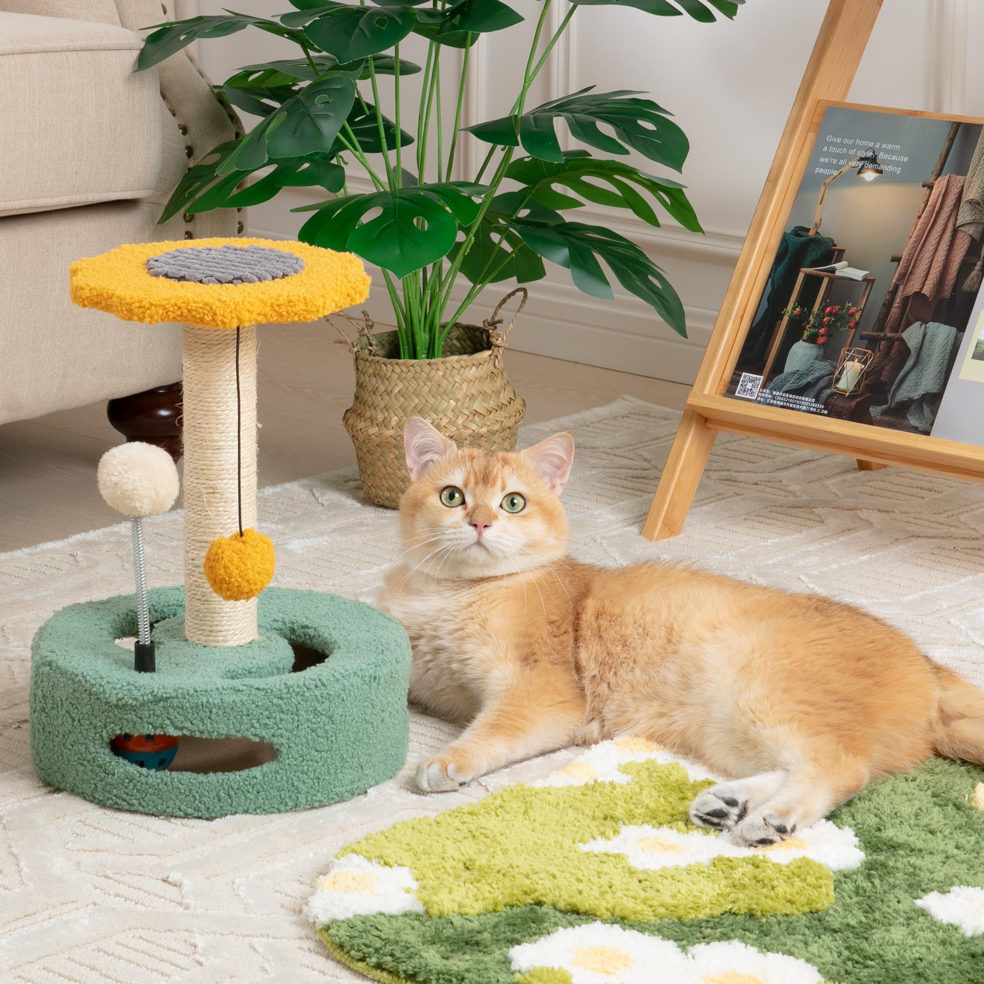 EXQ Home Cute Cat Scratching Post, Durable Natural Sisal Rope for