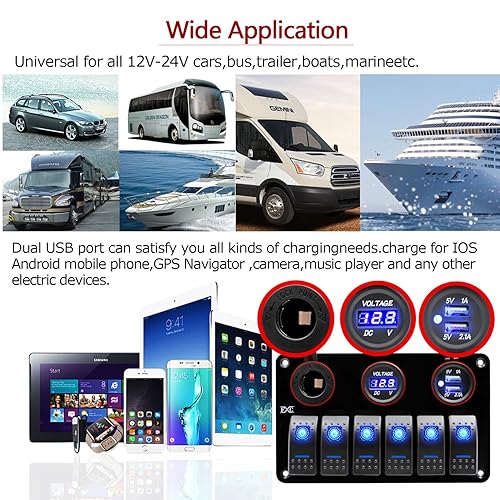 Miniatura 8 de FXC Panel de interruptor basculante de metal de aluminio para barco 6 bandas con doble ranura USB  encendedor de cigarrillos  pantalla digital de