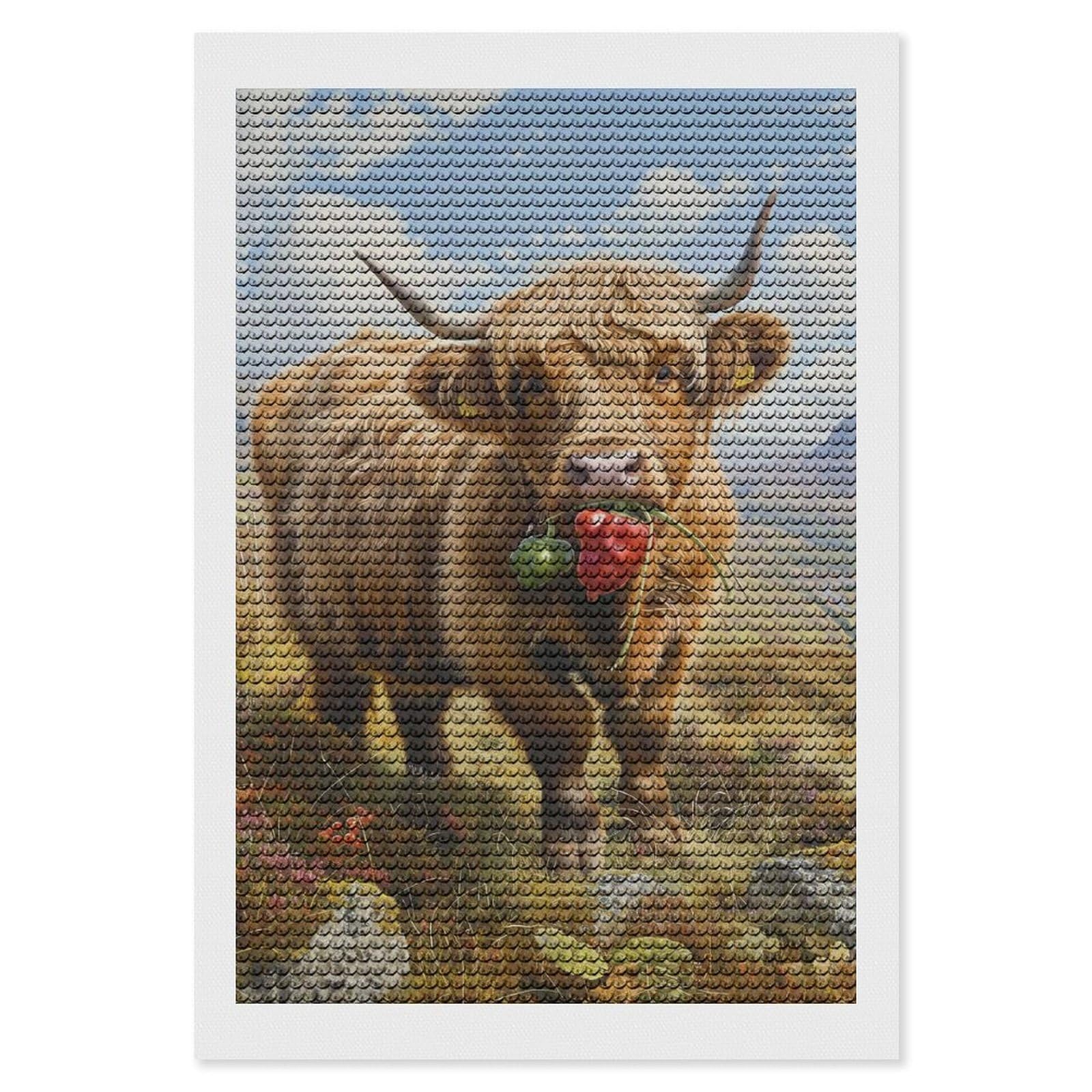Junmoney Highland Cow Pepper Land Full Drill Diamond Painting Kit 8"x12", for Teens, Calming Craft to Unwind, Home Wall Decor, Christmas Gift