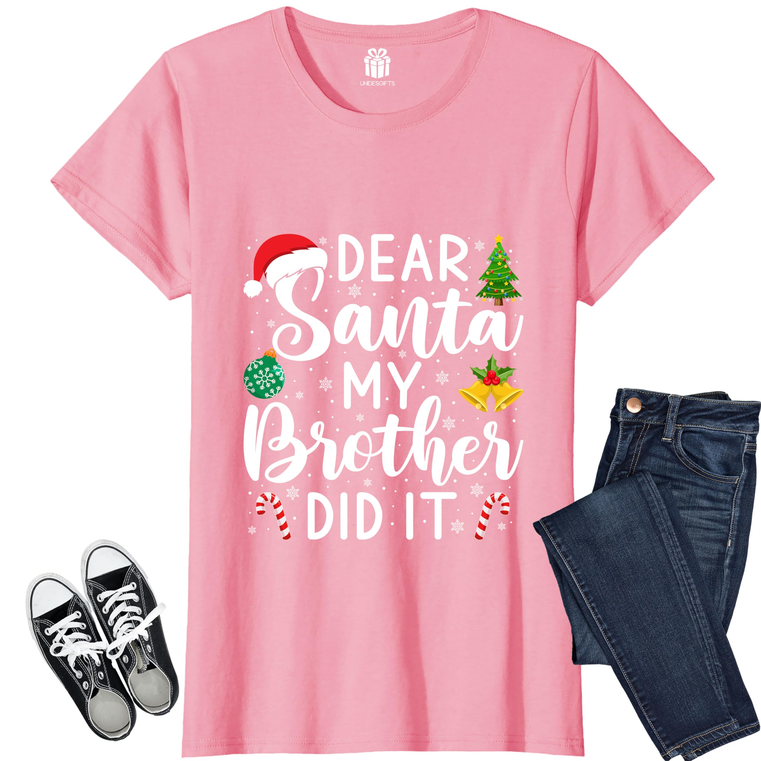 Dear Santa My Brother Did It Funny Christmas Matching Xmas Shirt for Youth Boys Girls Kids Toddler Son Daughter