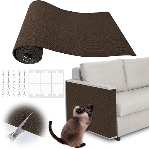 Inchoco Cat Couch Protector - 78.7" x 15.8" Trimmable Self-Adhesive Cats Claws Scratch Pads, Cat DIY Climbing Scratch Furniture Protector from Cats/Dogs Scratching for Big Arm Chair/Sofa Use (Brown)