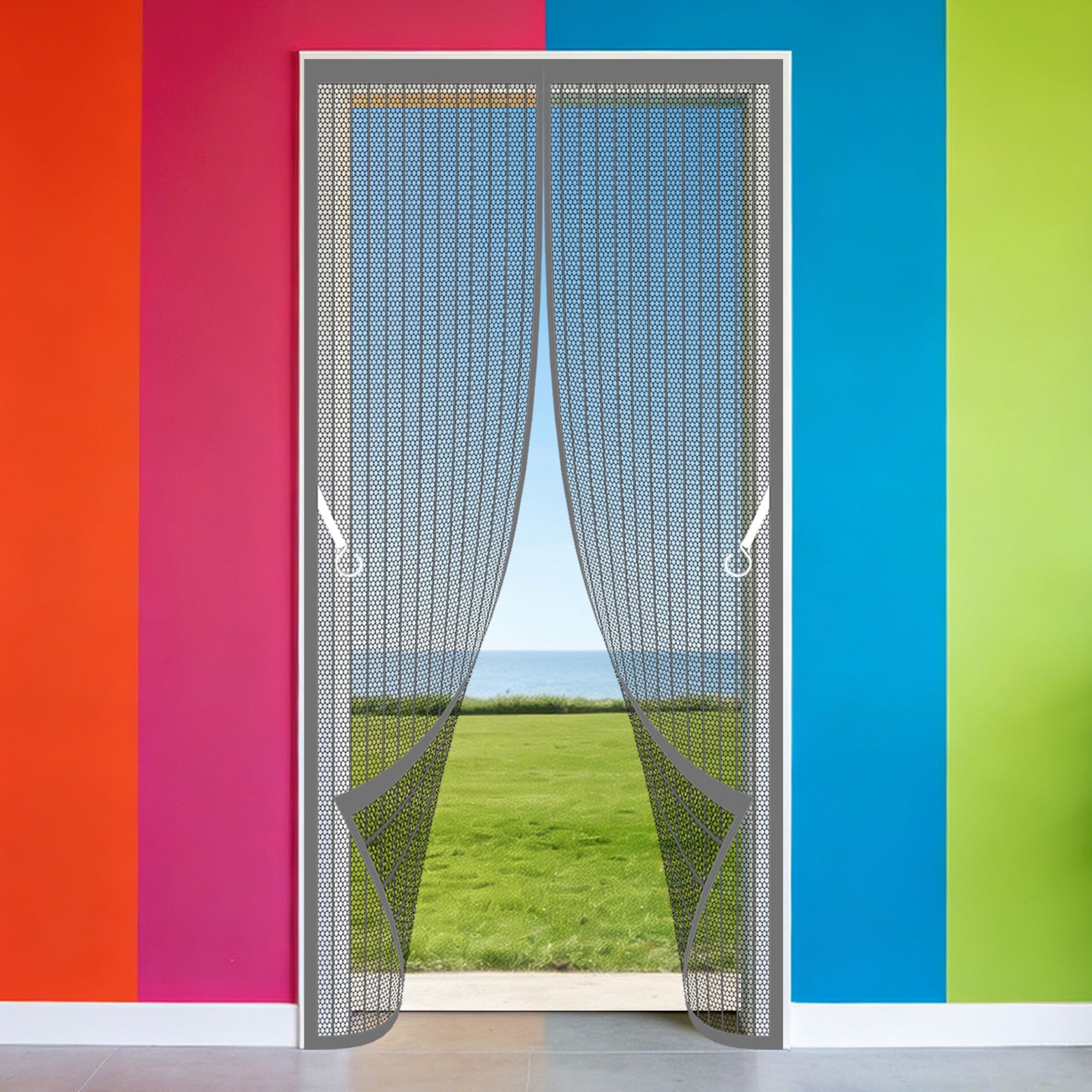 Magnetic Fly Screen 103 x 261 cm Automatically Closes Magnetic Fly Screen Door Curtains Hands Free Auto Closing Suitable for Patio Room Balcony Bedroom, Grey