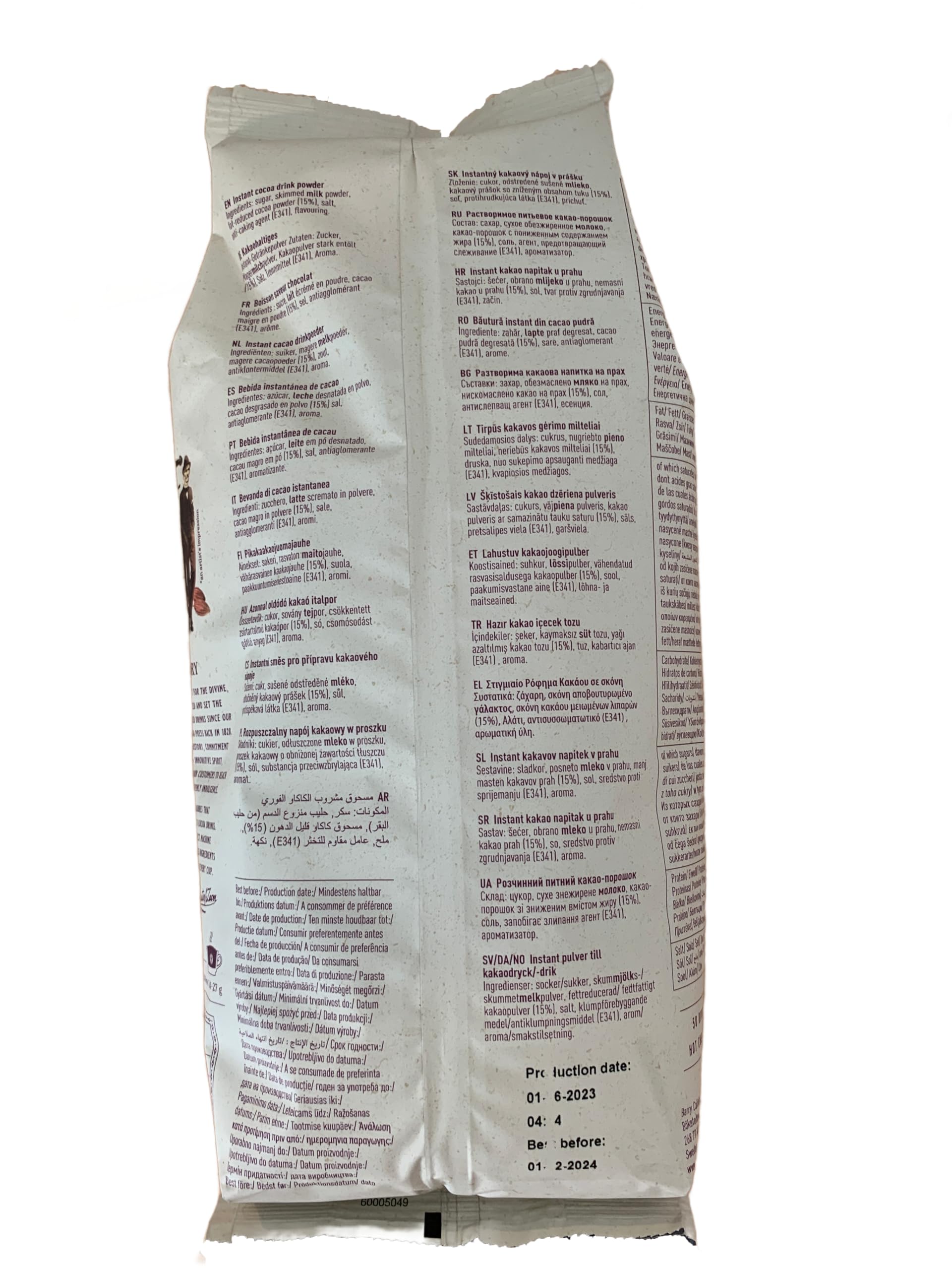 Poudre de Chocolat Van Houten H1-15% Cacao, Boisson Chocolatée Instantanée, Paquet de 1kg