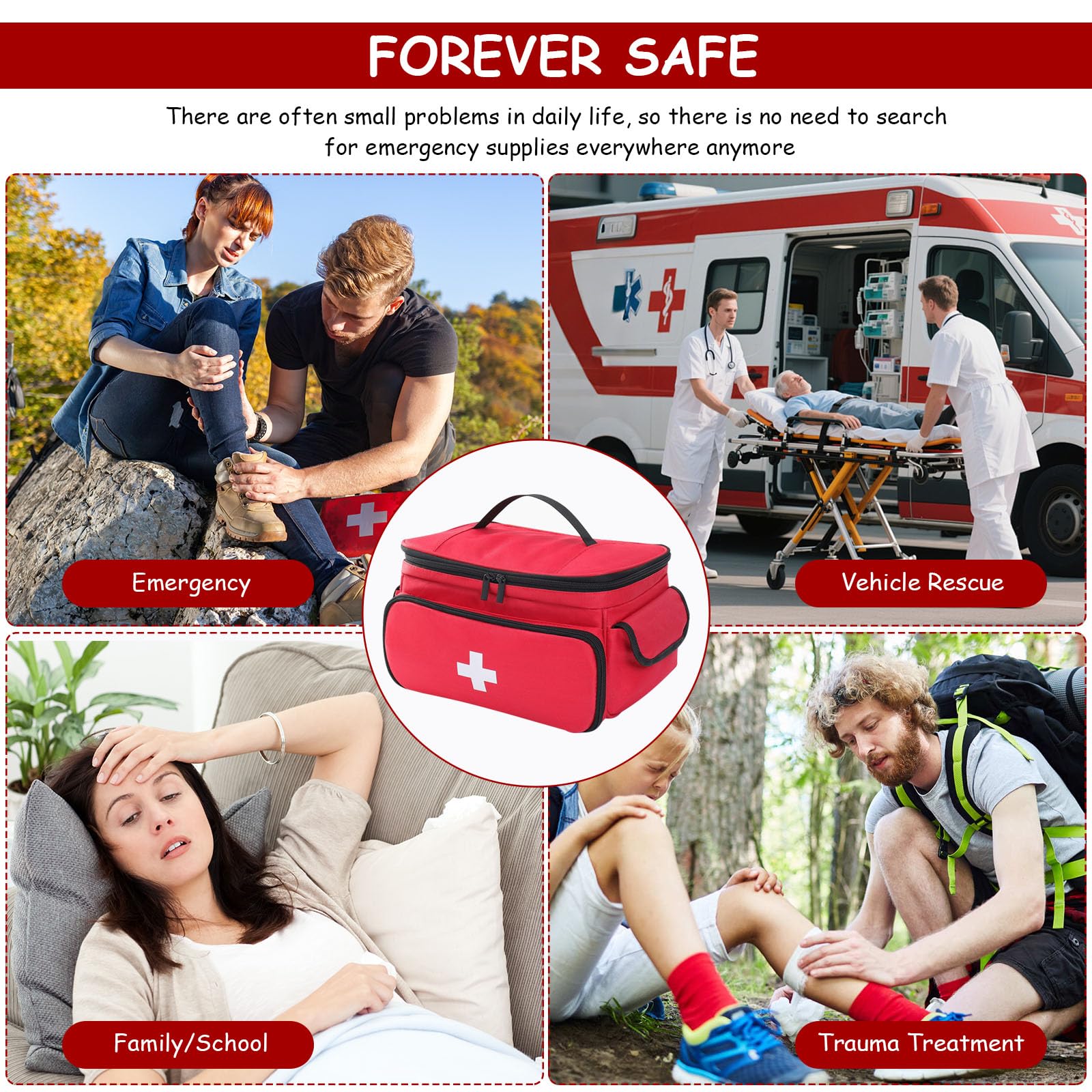 OUZHOU Erste Hilfe Tasche Leer, Erste Hilfe Set Aufbewahrungstasche, Notfalltasche Arzttasche mit Griff, Reiseapotheke Medikamententasche, Hausapotheke First Aid Kit für Zuhause, Büro, Outdoor Rot