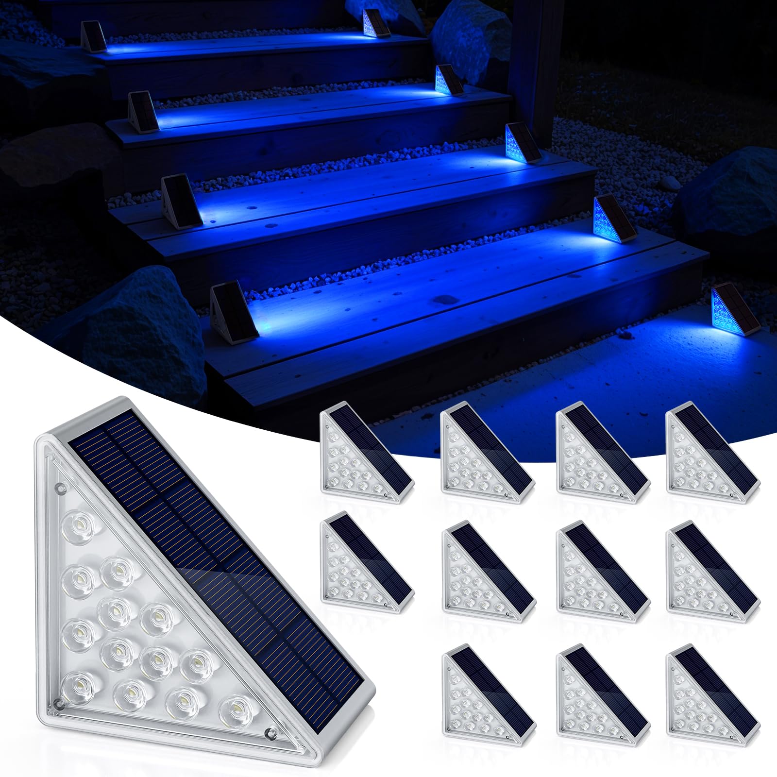 NIORSUN Solar Step Lights,12 Pack Blue LED Outdoor Step Lights, Stair Lights Outdoor for Patio, Fence, Yard, Walkway, Solar Powered Auto On/Off, IP67 Waterproof, Easy Install