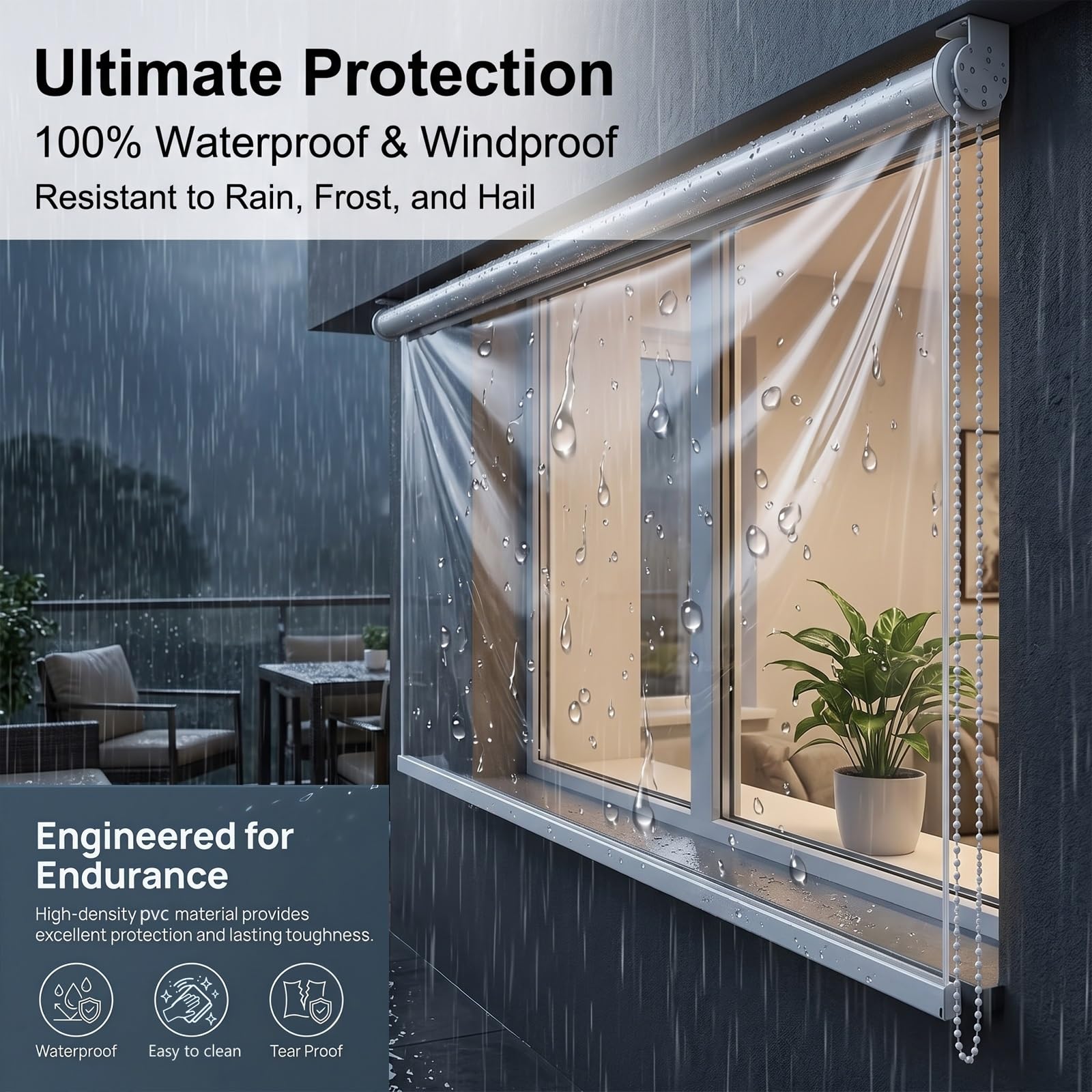 Tapparella impermeabile trasparente, tenda avvolgibile in PVC trasparente,