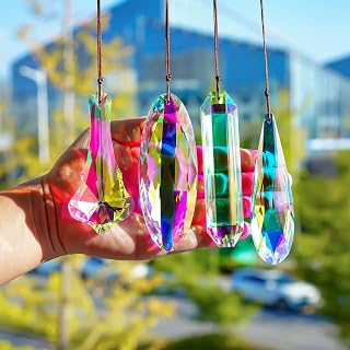 4 Pcs Crystal Prism Suncatcher Pendants Chandelier Window Garden Decor | Rainbow Chandelier Prisms Suncatcher Hanging Ornaments for Window Garden Home Office Party Decor Accent