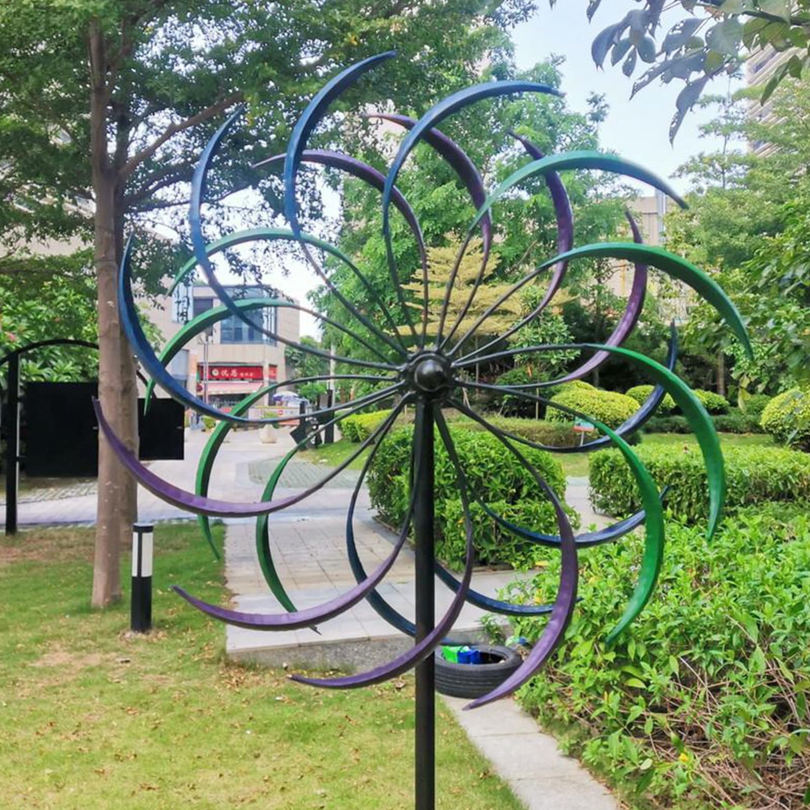 Mulino a Vento all'aperto,Girandola a Vento in Metallo Girevole a 360°,Spinner da Giardino cinetico con Lama a Doppia direzione,Mulini A Vento da Giardino Ornamento Decorativo per Prato