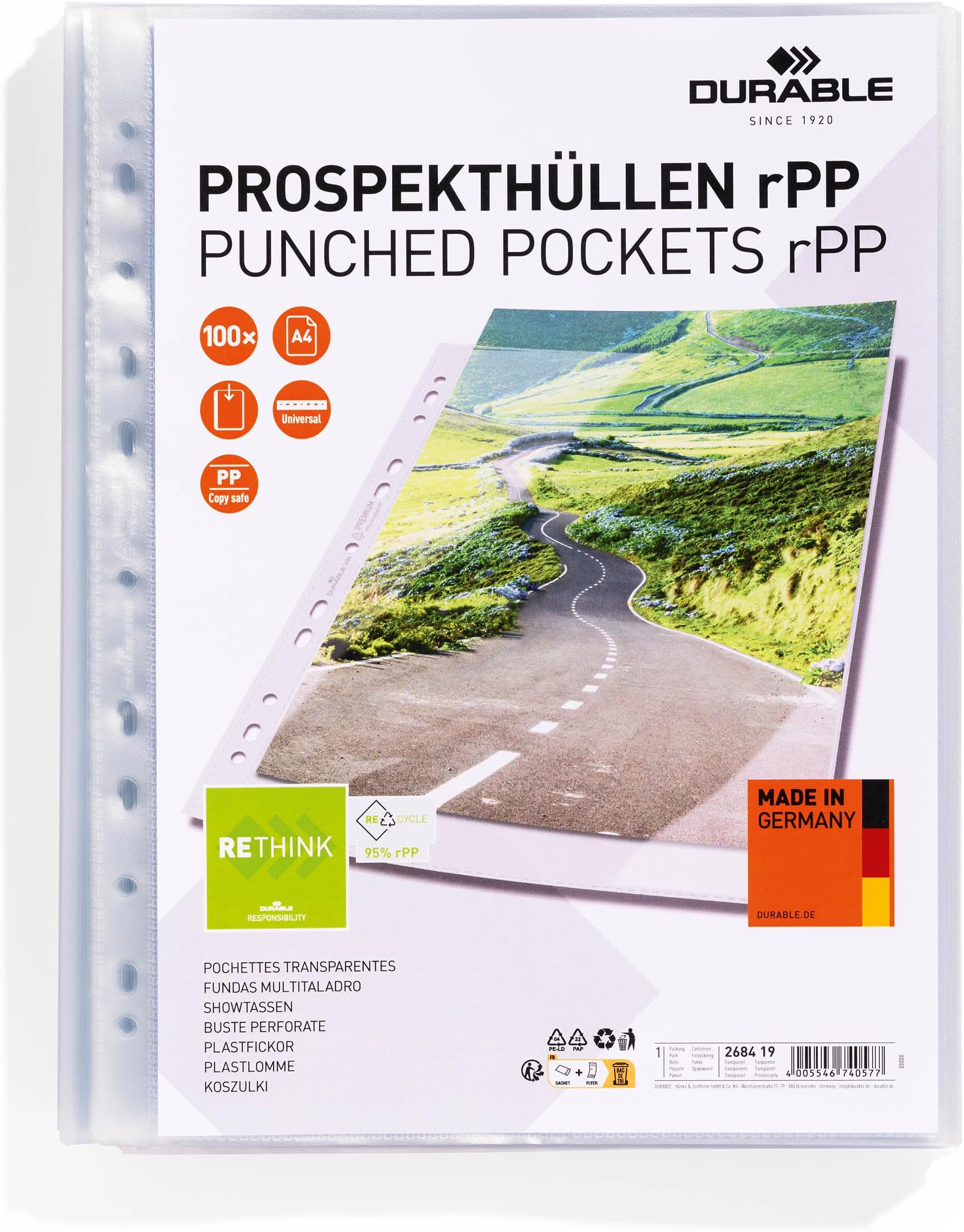 DURABLE Document Wallets A4 Premium rPP Pack of 100 Transparent