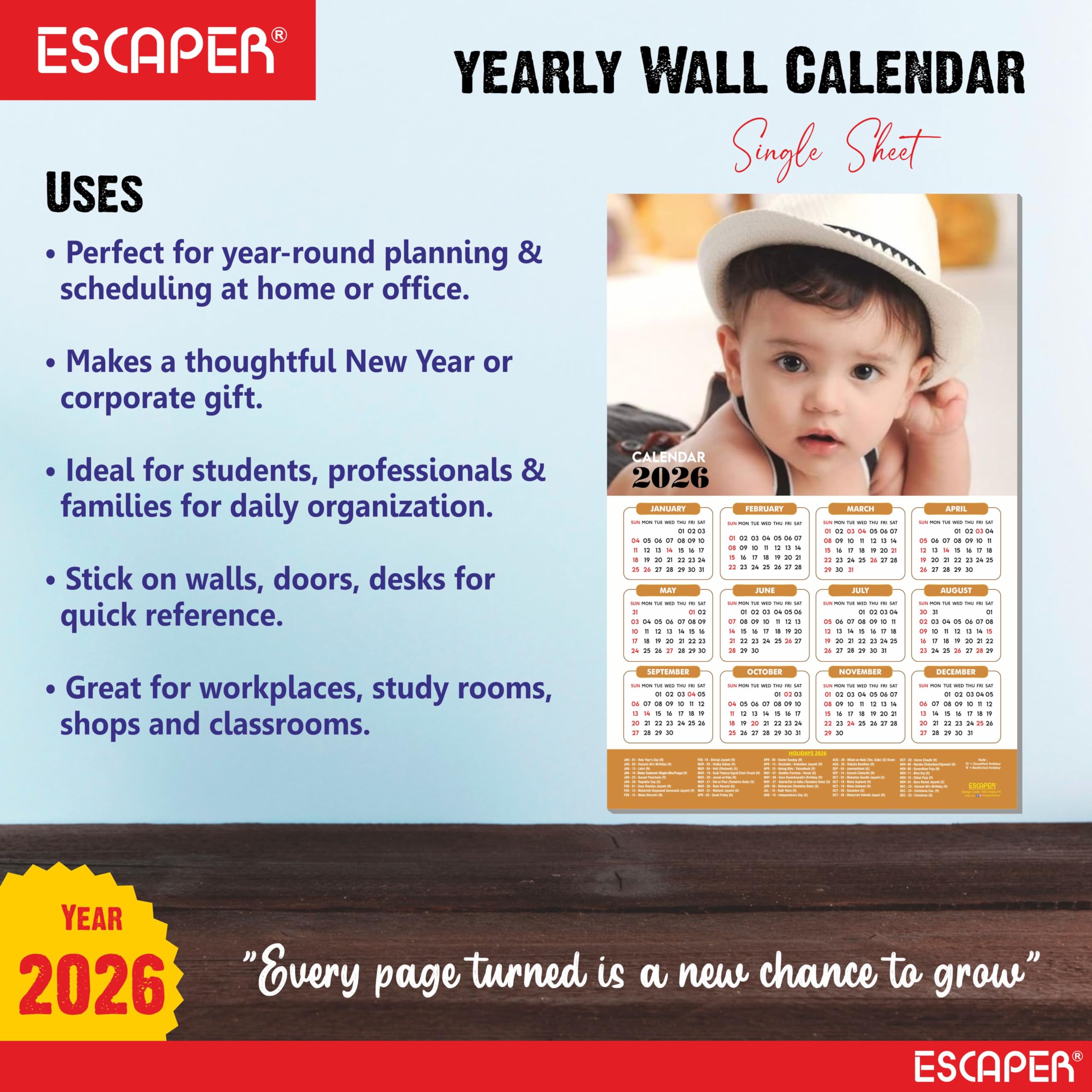 ESCAPER Bonito calendario de pared para bebé 2025 para mujeres embarazadas (45 x 30 cm), fotos de bebé colgando, calendario de pared para bebé 2025 para habitación de mujeres embarazadas, fotos de