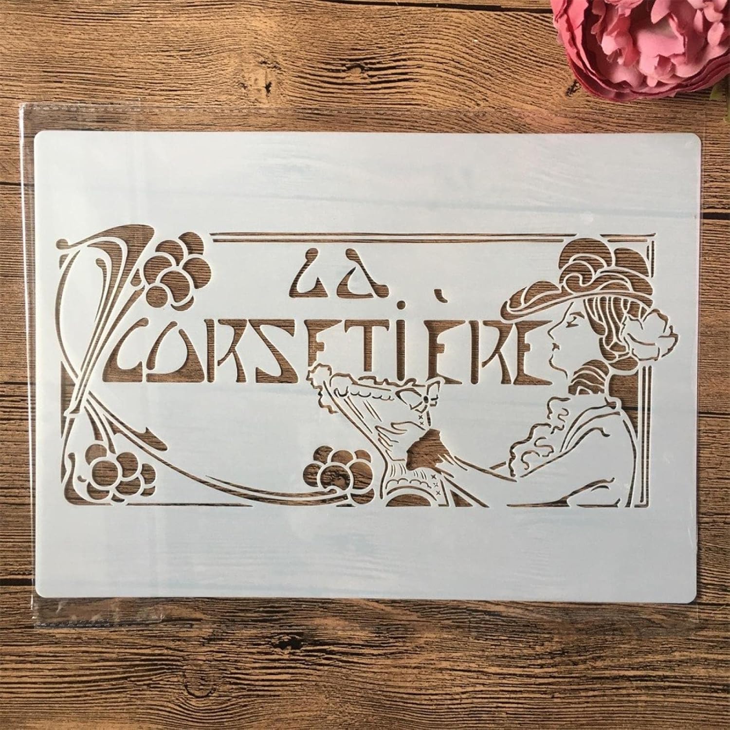 Stencils for Painting,A4 29cm French Lady Words Reusable