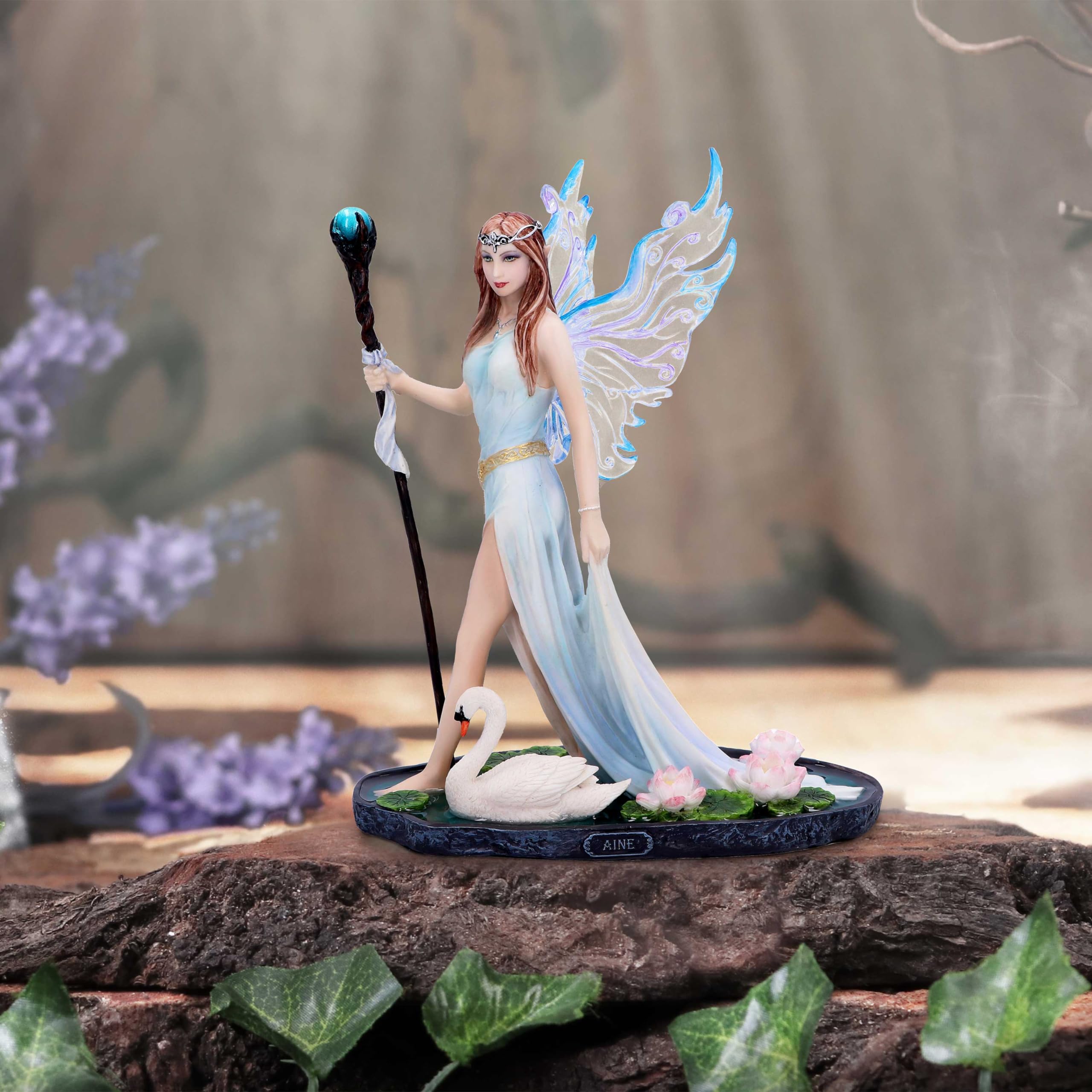 Nemesis Now Aine The Faery Queen of Summer 23cm, Resin, Pale Blue/Purple, Elegant Fairy Walking on Water Figurine - Image 4