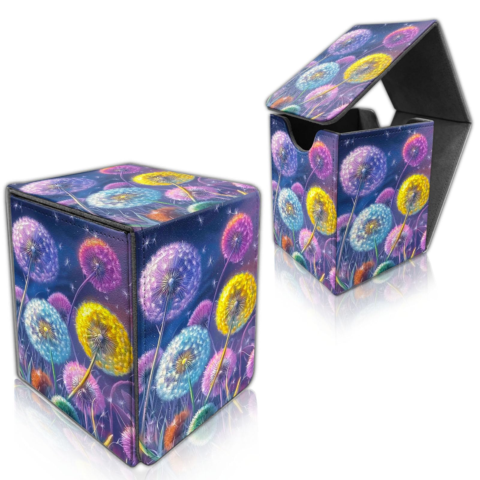 DISUOFEART for MTG Deck Box, Trading Card Storage Case Holds 100+ Sleeved Cards, Colorful Dandelions Magnetic Closure Durable Deck Holder for Magic The Gathering, TCG & Commander