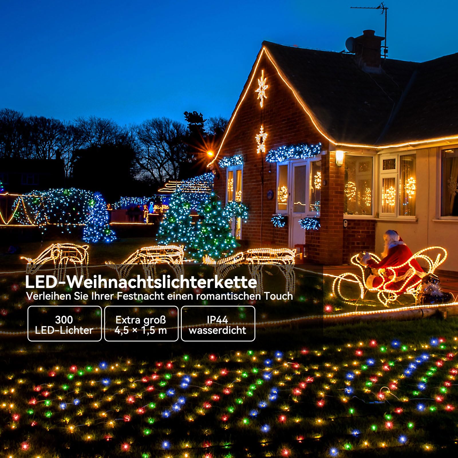 Bunte Lichternetz Außen, 6,5 m x 1,5M 360 Weihnachten Lichterkette Außen Netz mit Stecker,Fernbedienung & Timer 8 Modi,LED Netz Weihnachten für Weihnachtsbeleuchtung Büsche Garten Zimmer Balkon Wand