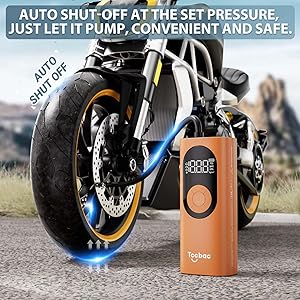 Tire Inflator Portable Air Compressor with Auto Shut-Off and Led Light, 150PSI Cordless Air Pump with Digital Pressure Gauge, 20s Fast Inflate Electric Bike Pump for Car, Motorcycle, Bicycle, Ball