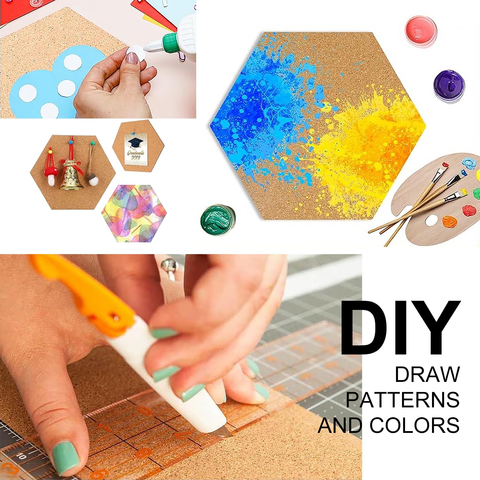 Korkplatten Selbstklebend - 20 Stück Sechseckig - Für Fotos & Notizen - Braun