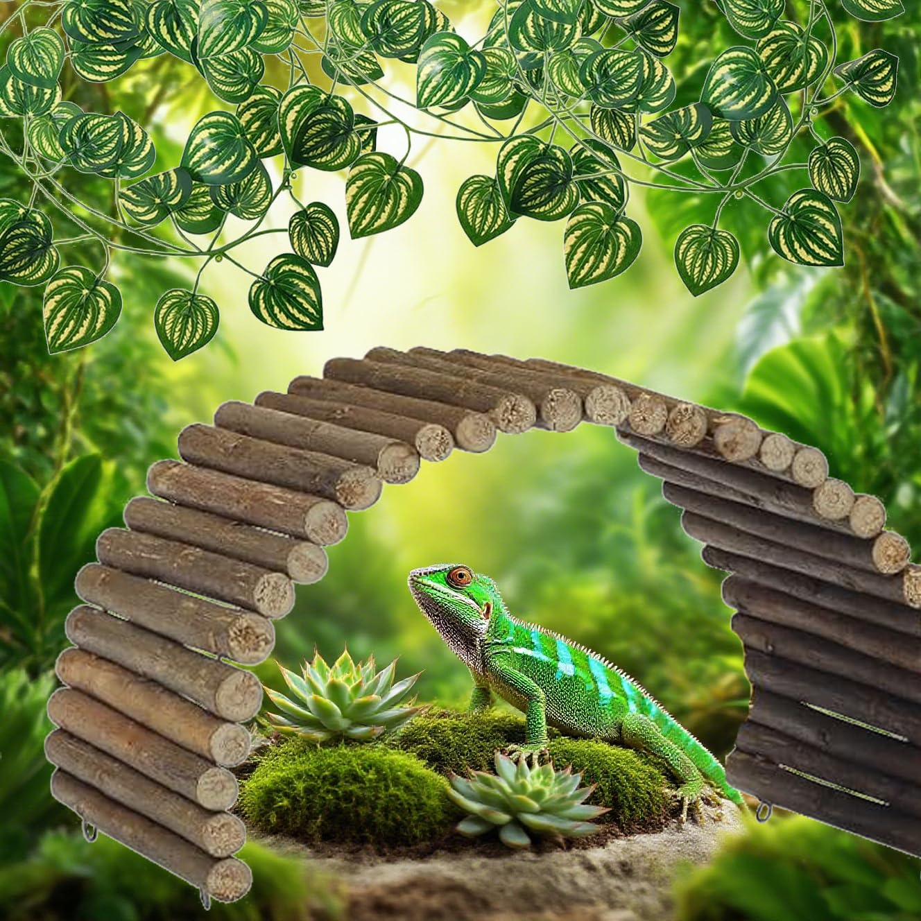 Bearded Dragon Tank Accessories, Hammock Reptile Hide decor,Terrarium Hanging Plant Vines Artificial Leaves Reptile Hide - Image 4