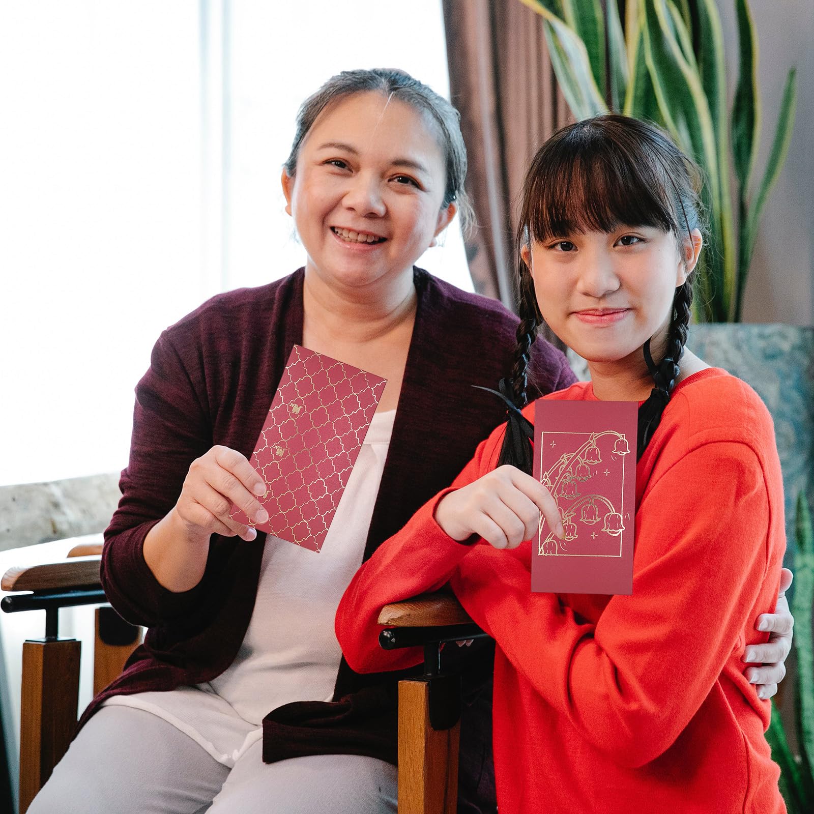 Lot de 24 enveloppes rouges pour argent liquide, Hong Bao, pour le Nouvel An chinois, le printemps, le festival, un anniversaire, un mariage, 6 motifs (24 enveloppes porte-bonheur)