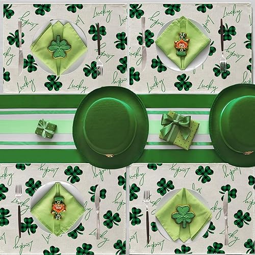 Miniatura 5 de GPGHE Juego de 4 manteles individuales del Día de San Patricio, diseño de búfalo de la suerte, Sharmrock, temporada de granja, irlandés, vacaciones,