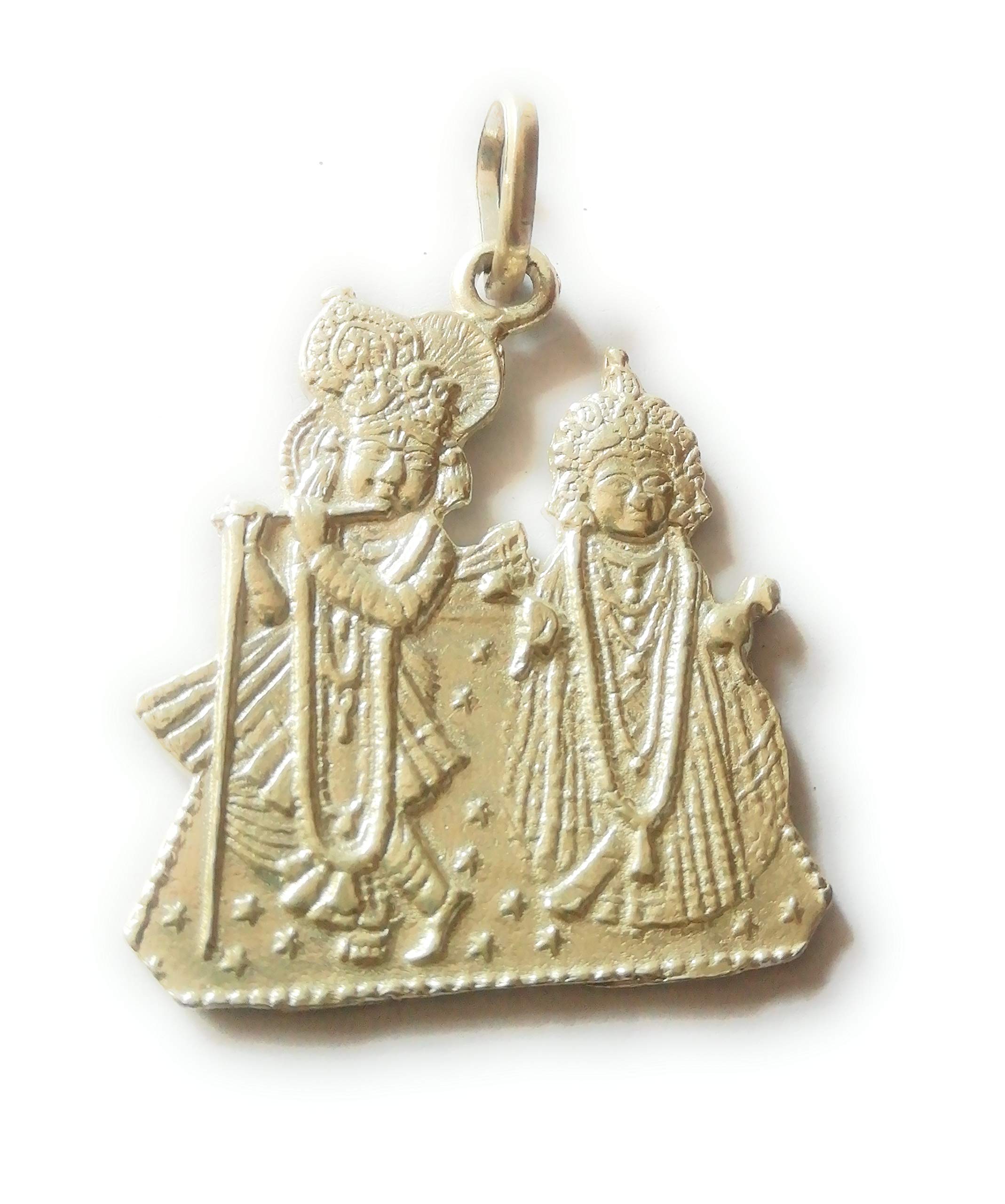 Shree Jewellers Silver Radha Krishna {Govind Dev ji} Pendant for Men & Women without chain {Size: 1.5 x 1.75 inch}
